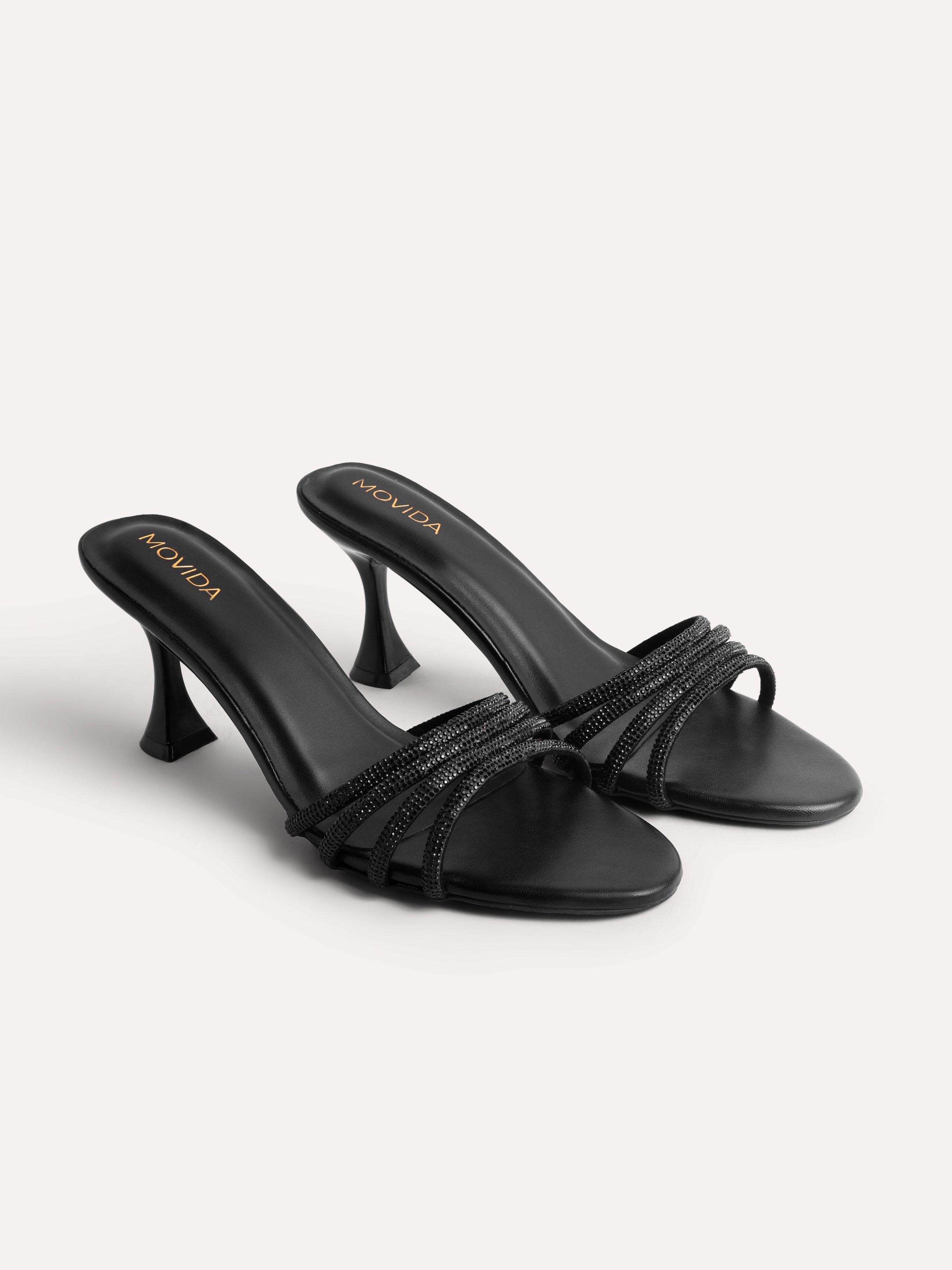 Satin Crystal Strap Sandal - Black