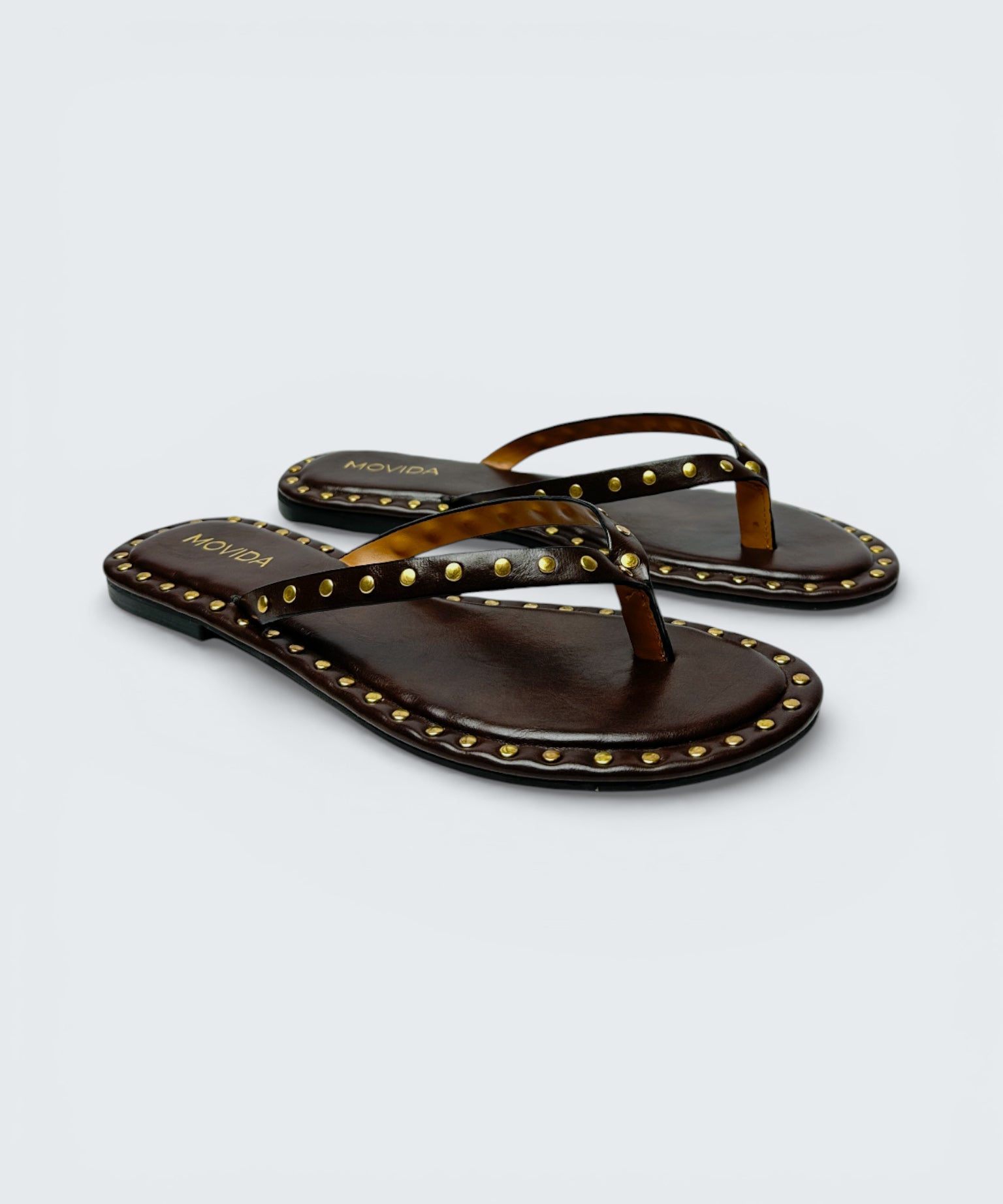 Flat V Straps Strap with Studs Sandal - Brown