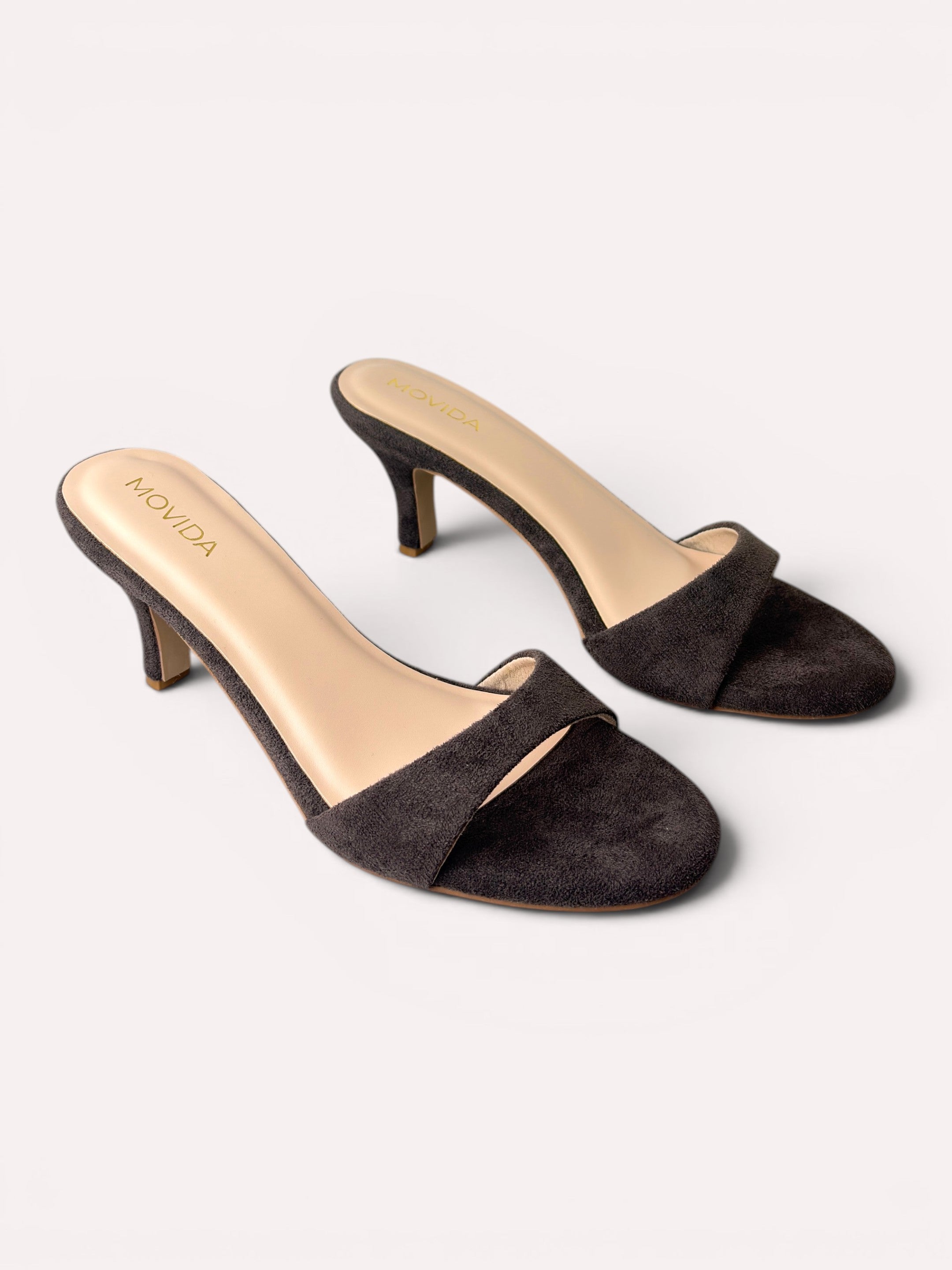 Rosette Suede Single Strap Kitten Heel Mule – Coffee Brown