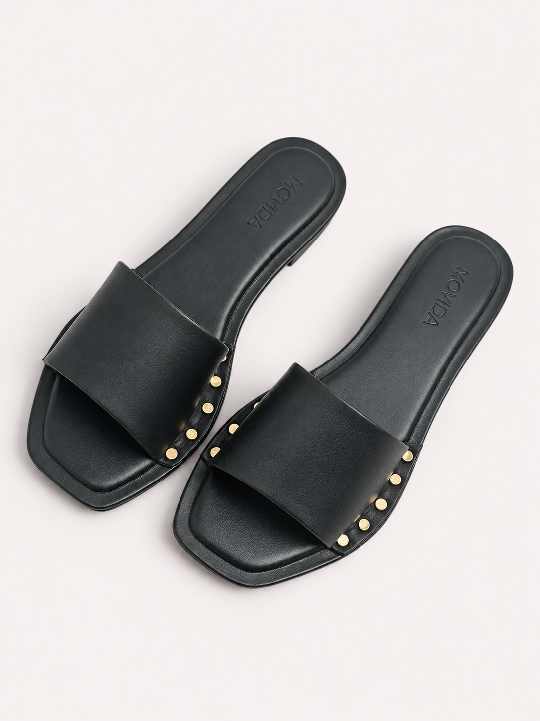Kira Stud Flat Slide – Black