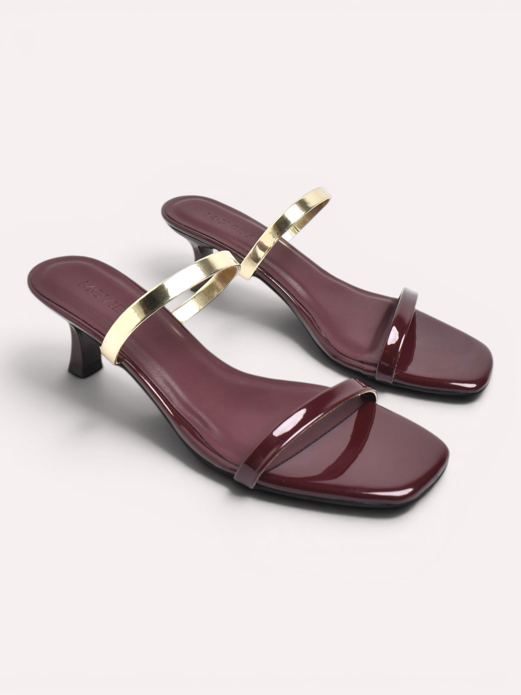 Reva Dual Strap Gold Bar Kitten Heel Mule – Wine