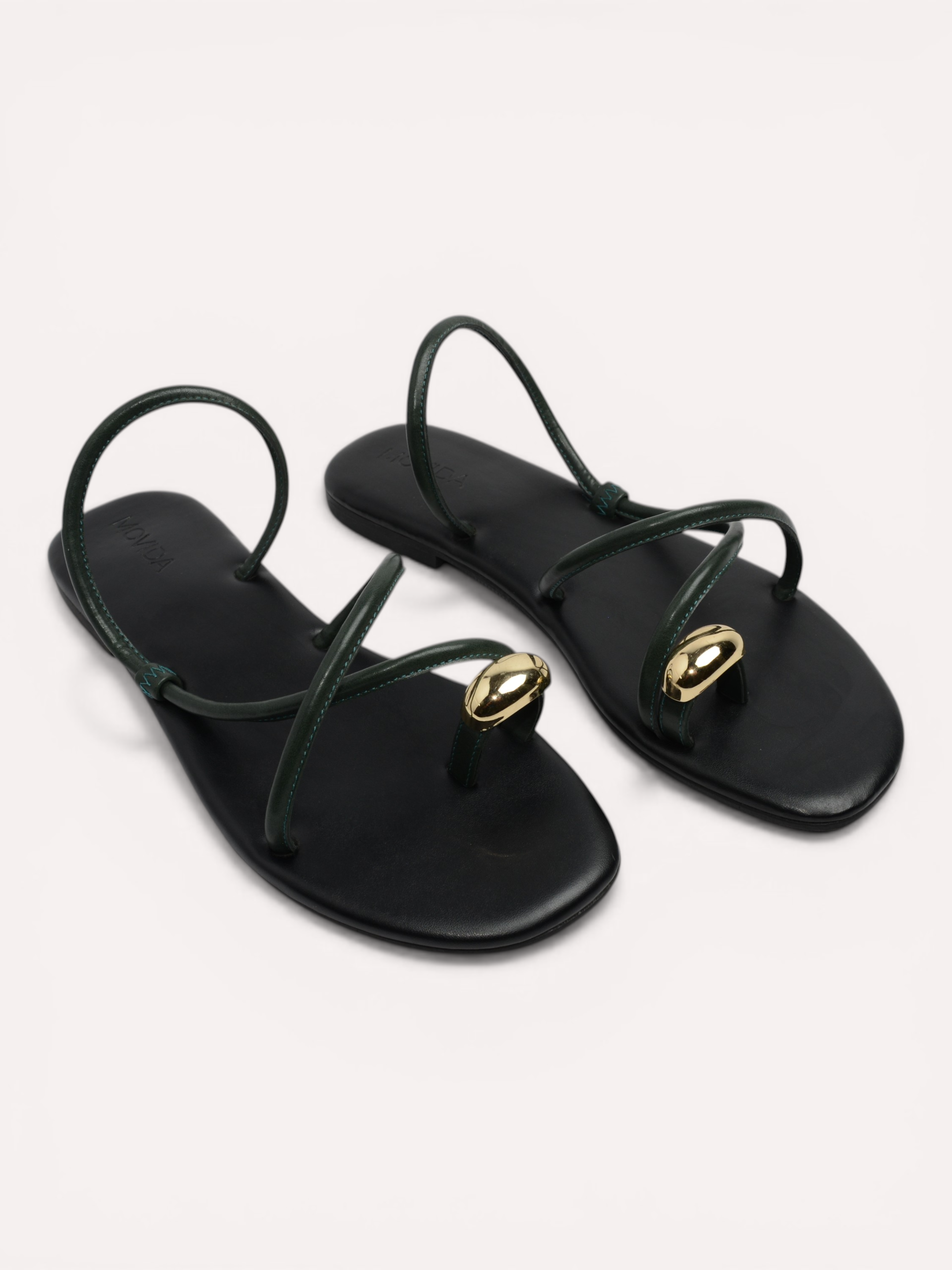 Flat Metallic Toe Ring Sandal - Olive Black
