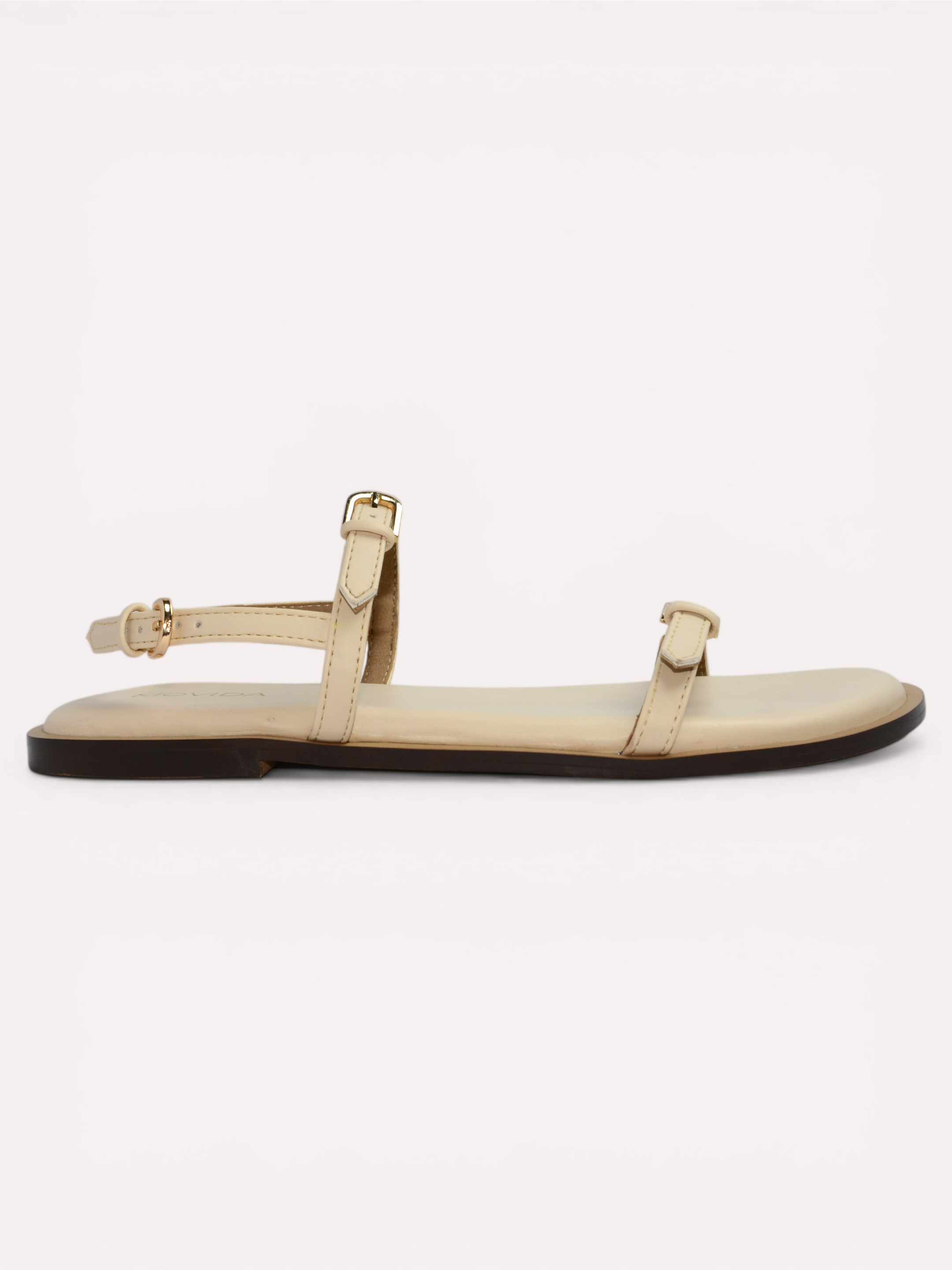 Buckled Flat Strap Sandal - Cream