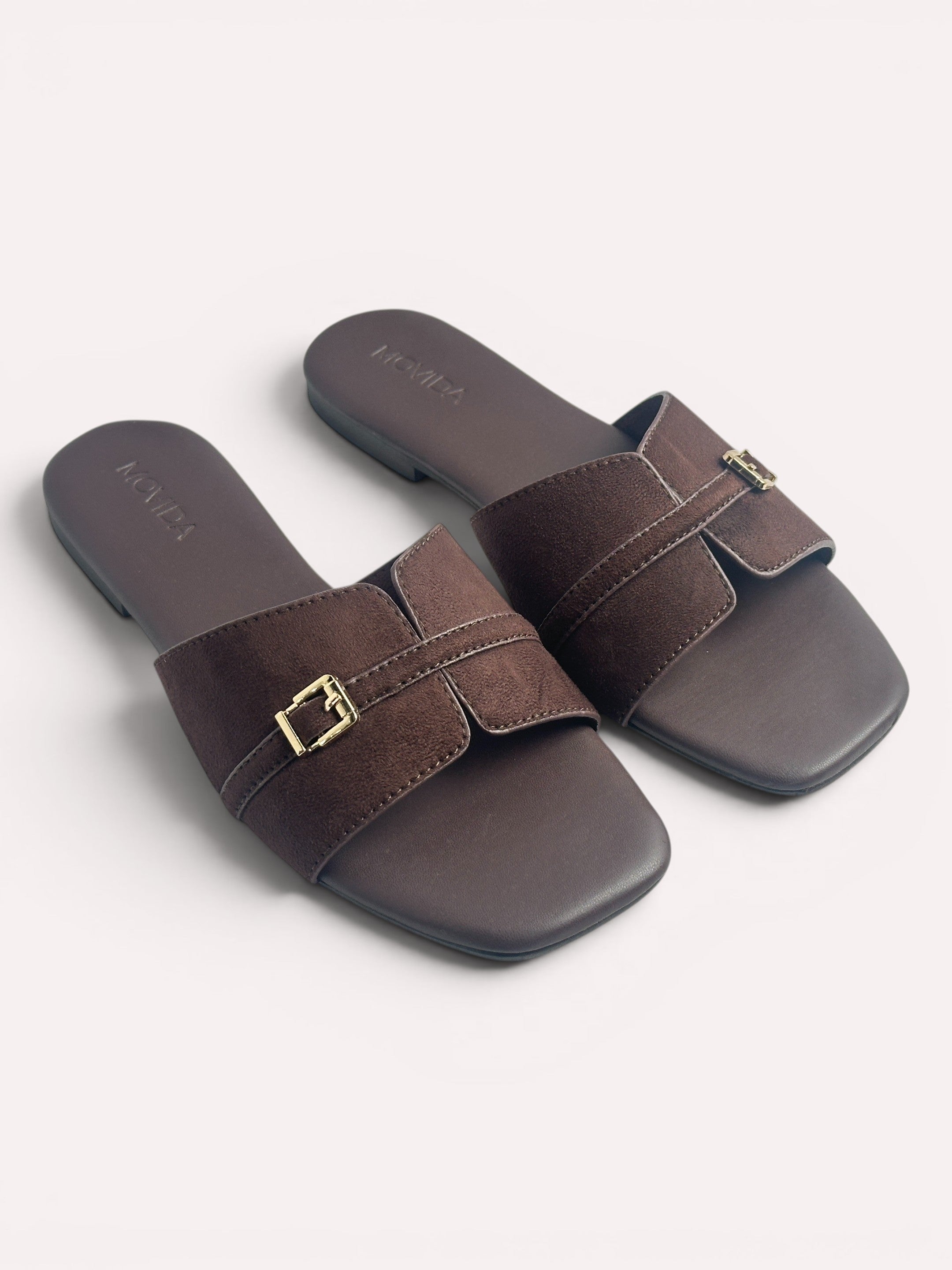 Lucia Buckle Flat Slide-Brown