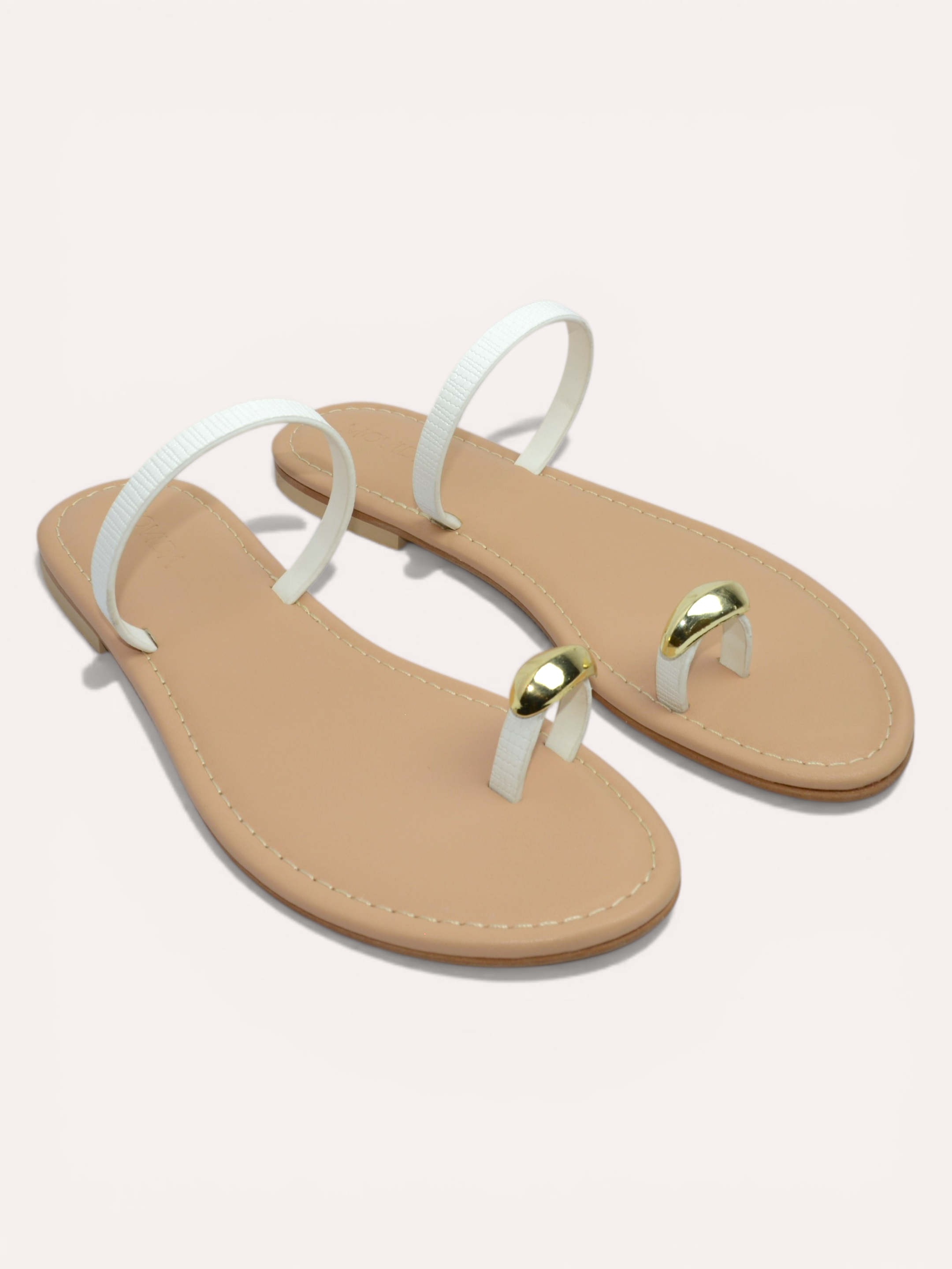 Classic Flat Metallic Toe Ring Sandal - White Beige