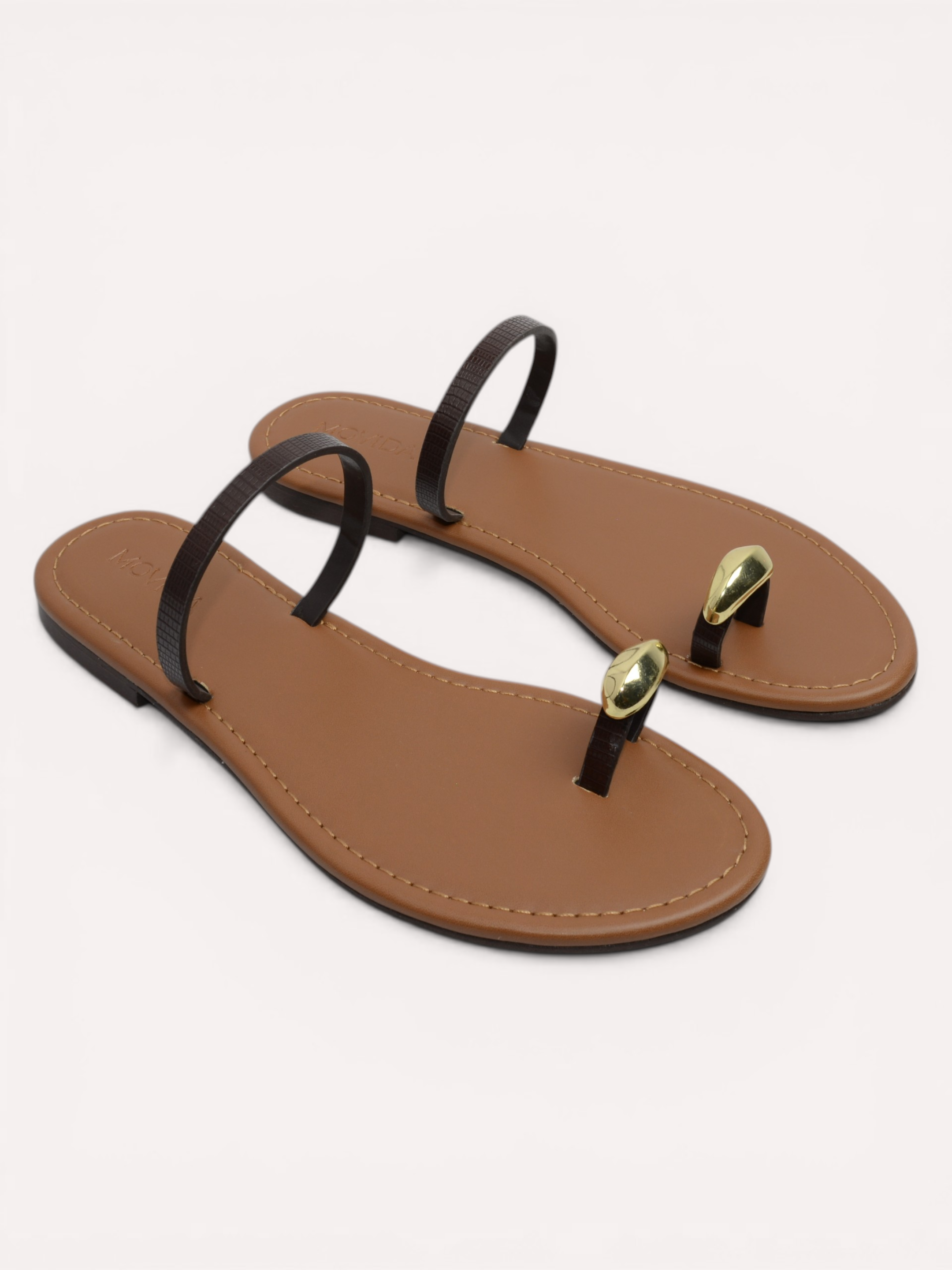 Classic Flat Metallic Toe Ring Sandal - Brown Beige