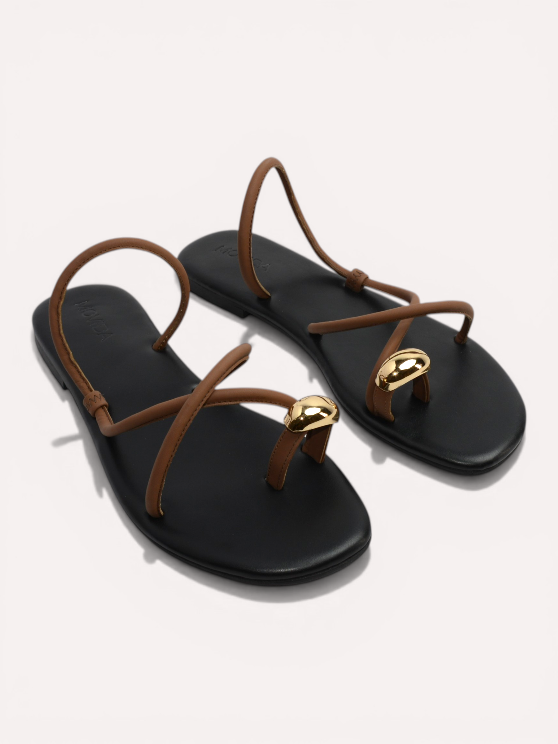 Flat Metallic Toe Ring Sandal - Brown Black