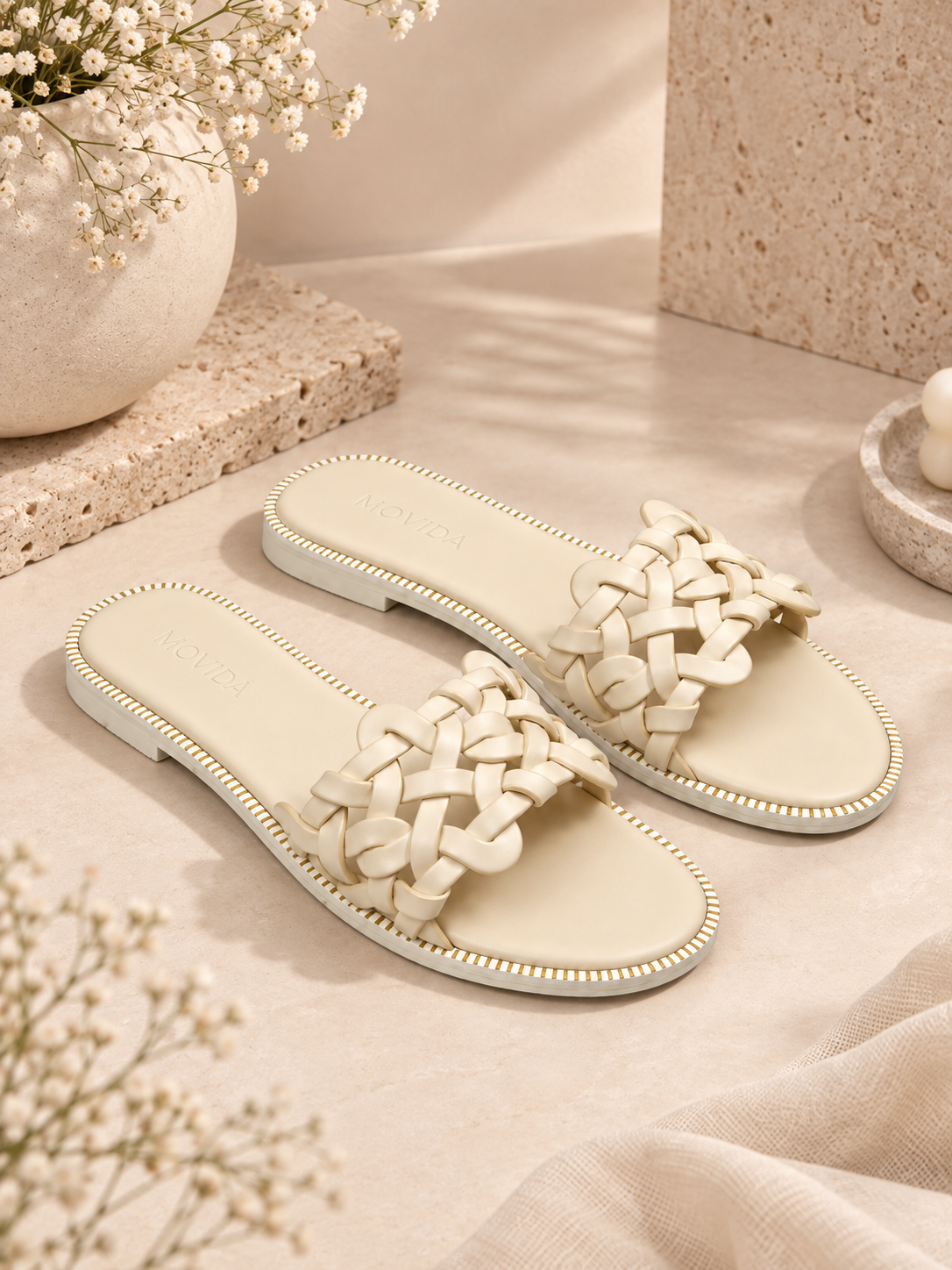 Tresse Braided Flat Slide – Off White