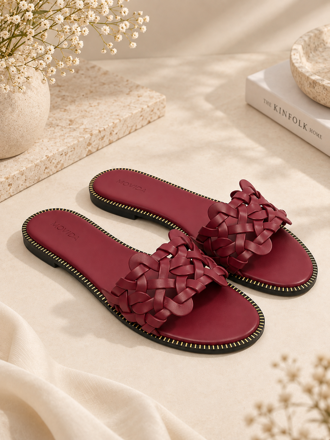 Tresse Braided Flat Slide – Wine
