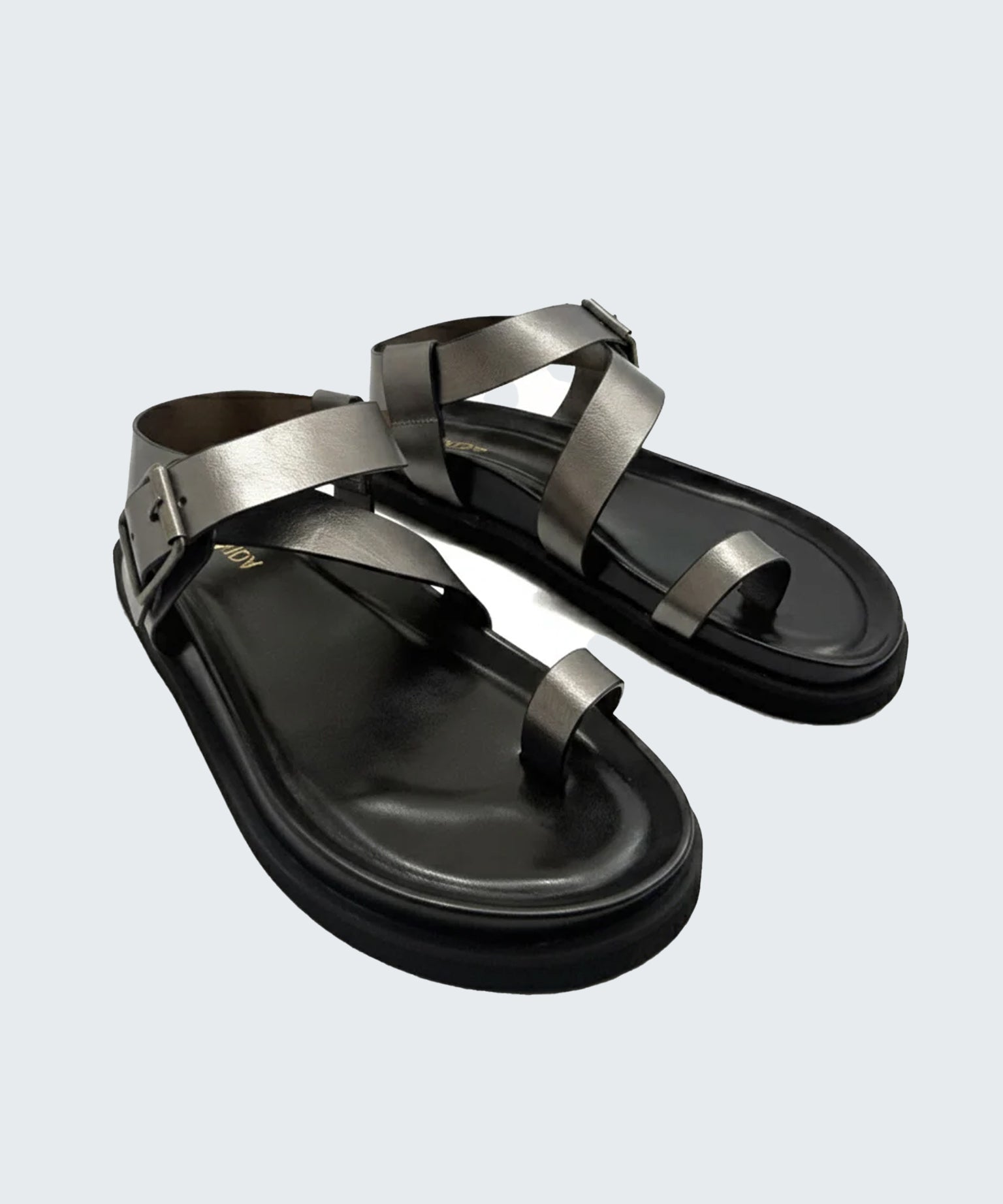 Flat Toe Ring With Cross Strap Sandal - Gun Metal
