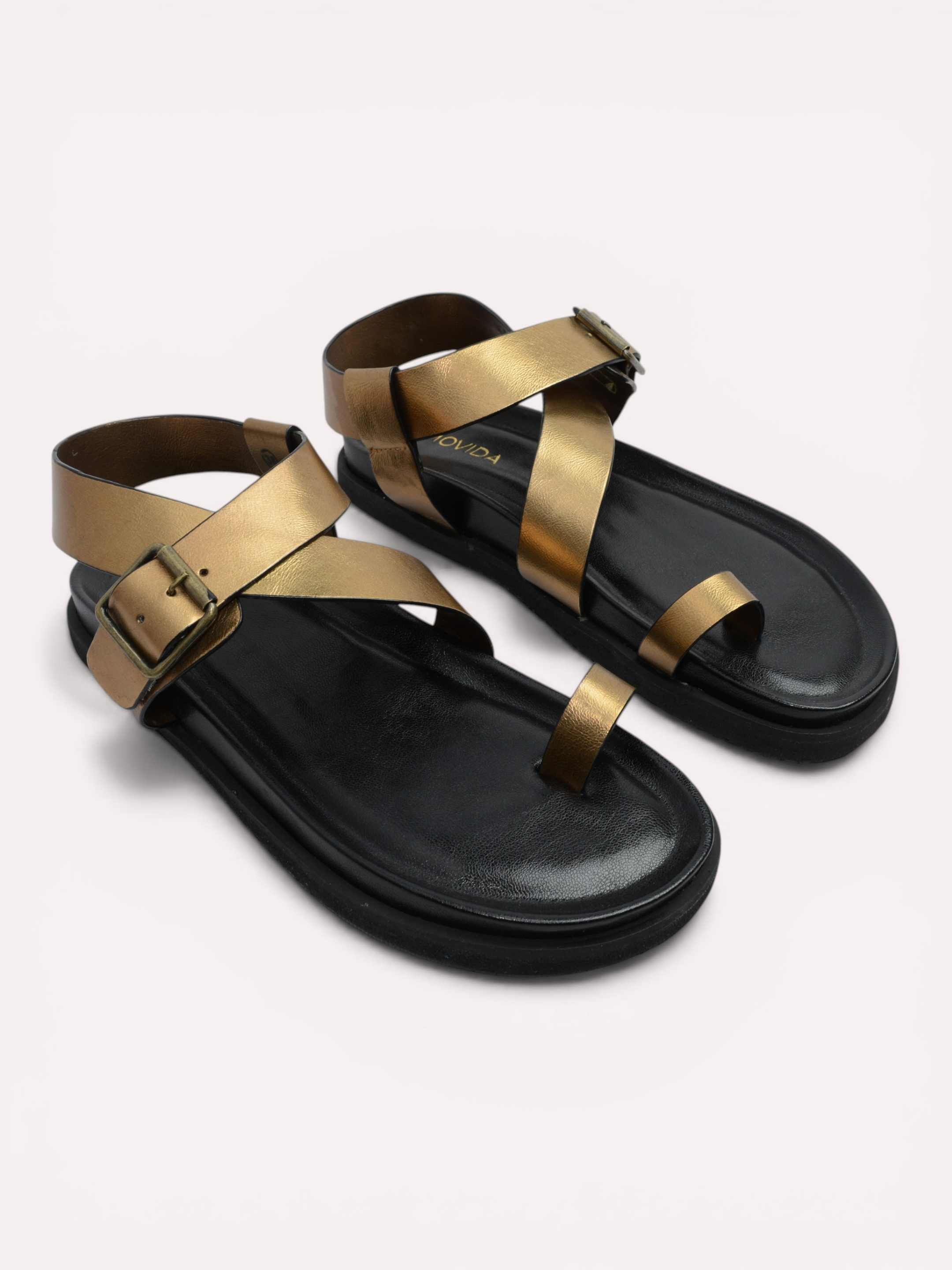 Flat Toe Ring With Cross Strap Sandal - Copper