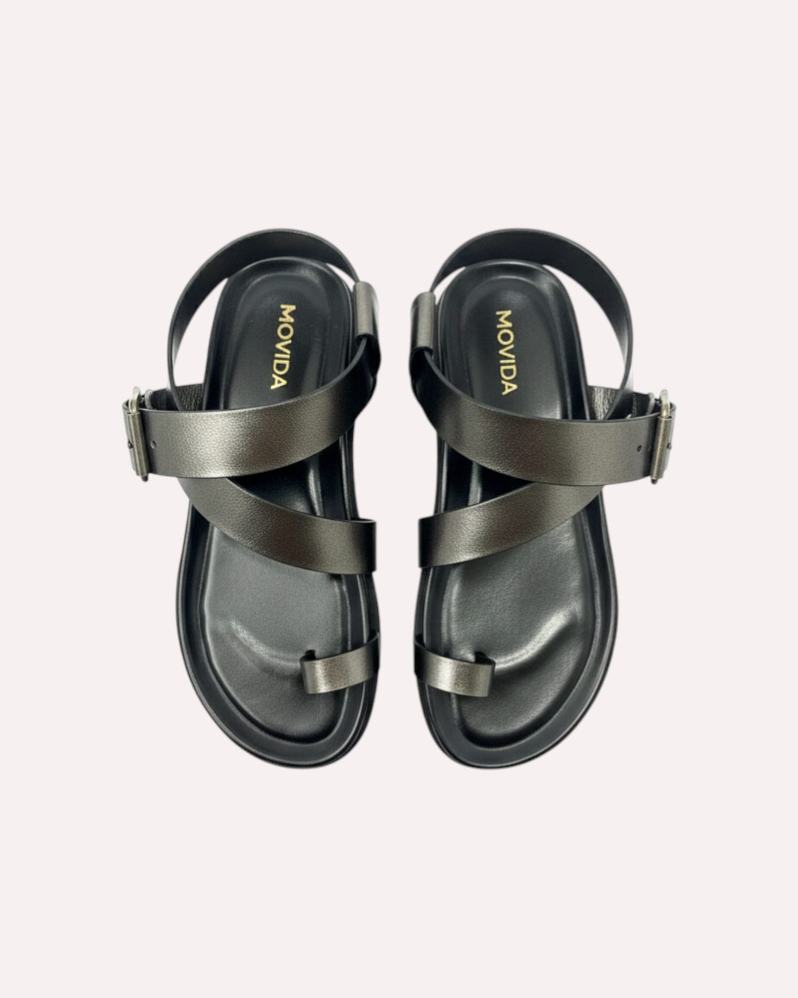 Flat Toe Ring With Cross Strap Sandal - Gun Metal