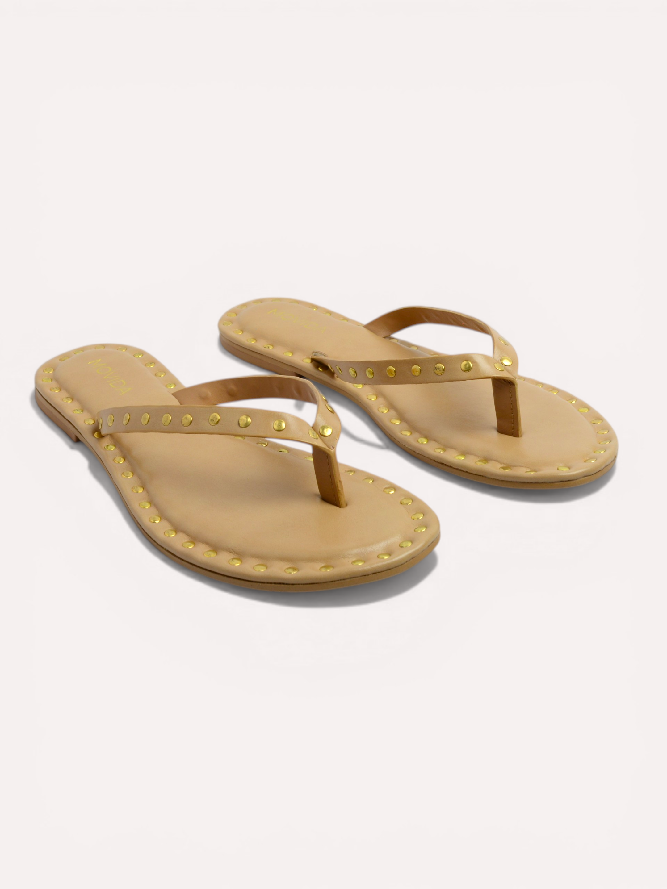 Flat V Straps Strap with Studs Sandal - Light Tan