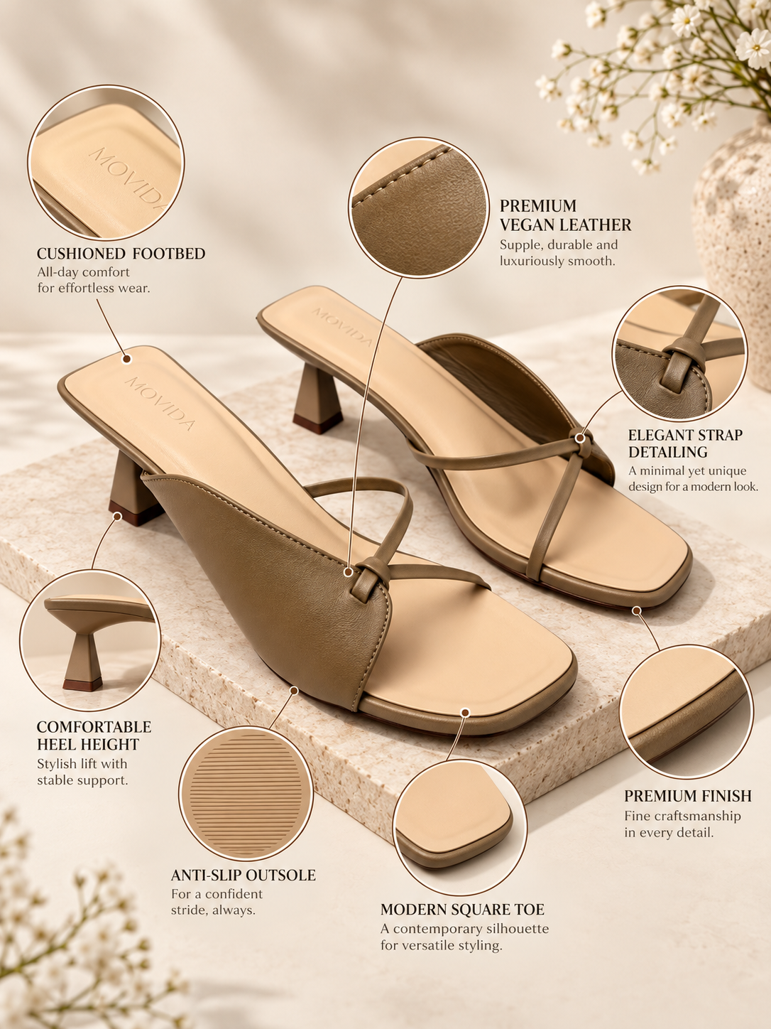 Lumina Sculptural Trumpet-Heel Strappy Mule – Camel