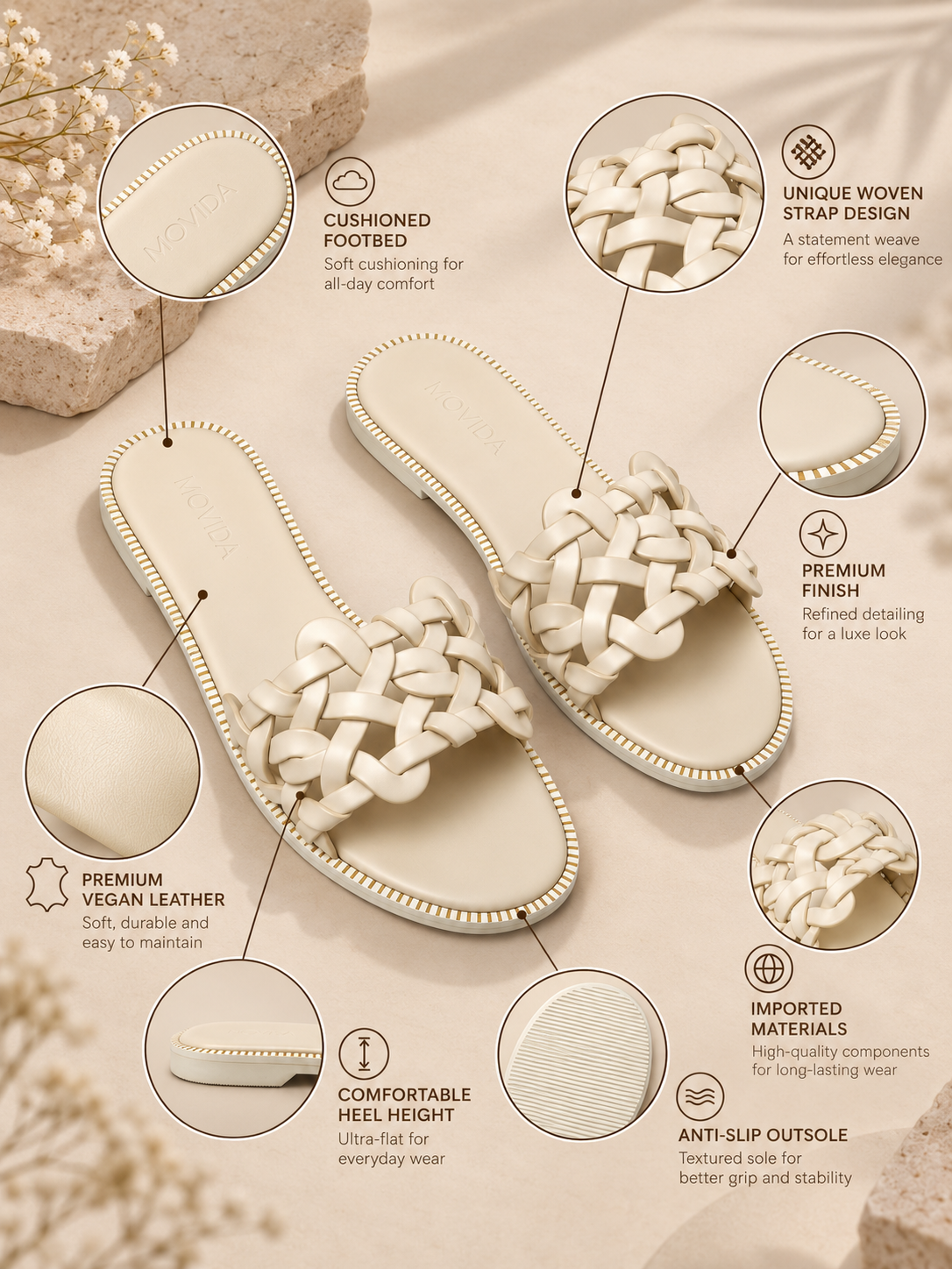Tresse Braided Flat Slide – Off White