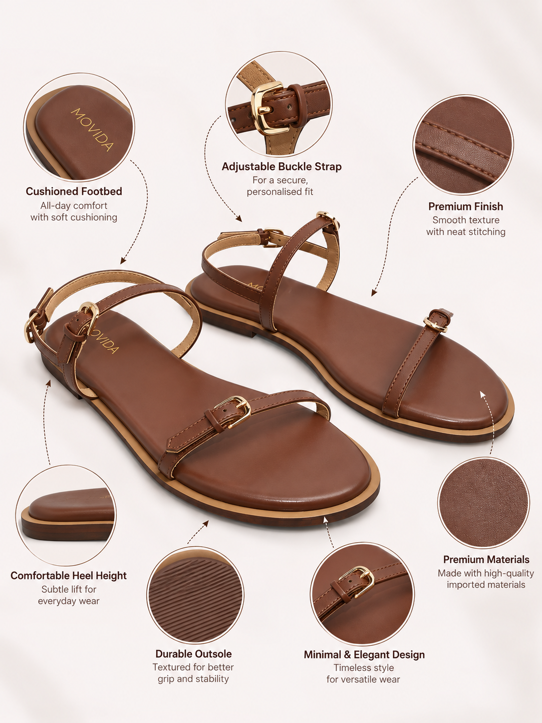 Buckled Flat Strap Sandal - Dark Brown