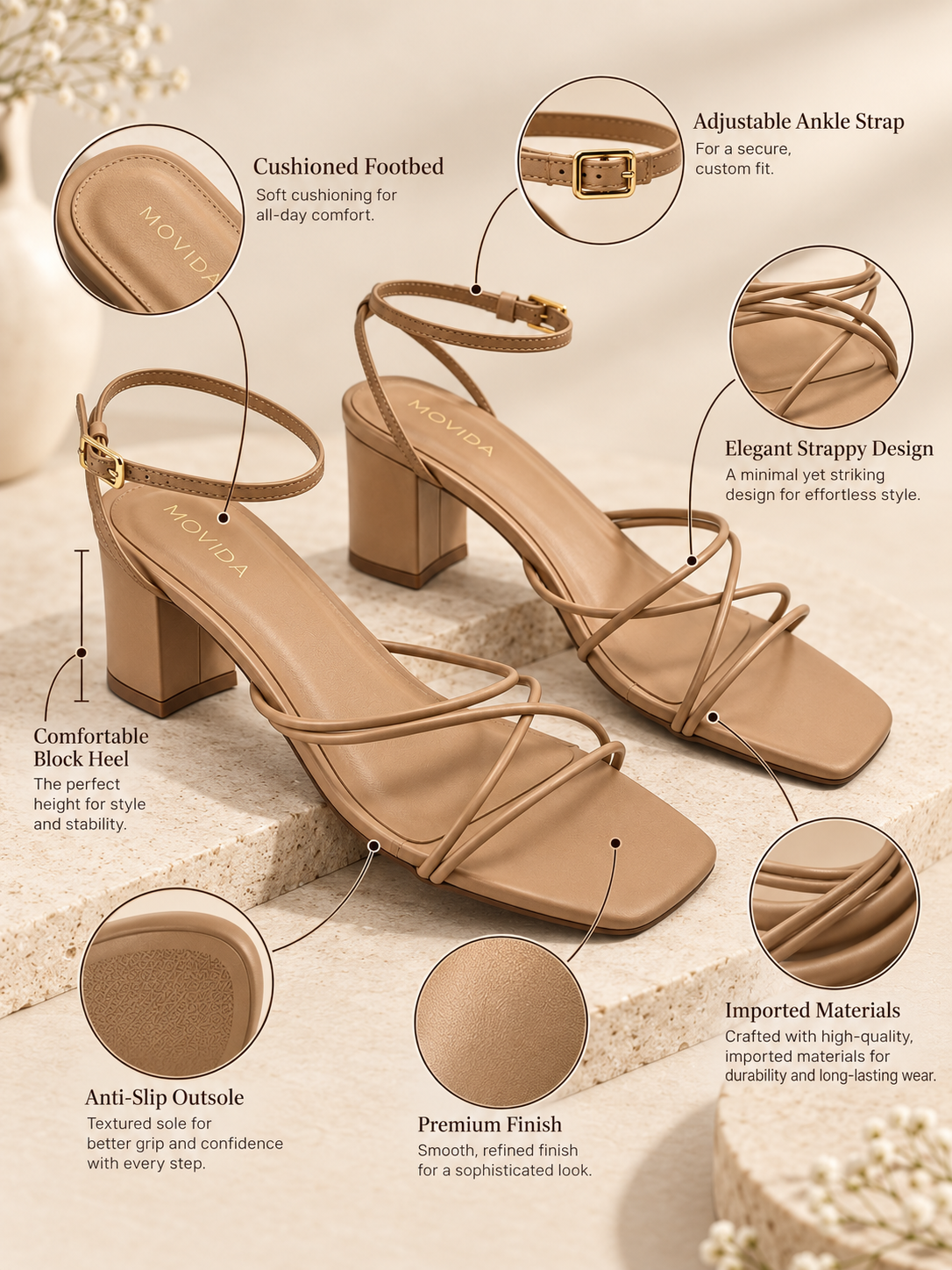 Solana Cross-Strap Flared Block Heel Sandal – Warm Beige