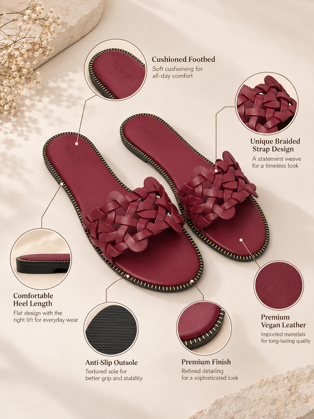 Tresse Braided Flat Slide – Wine