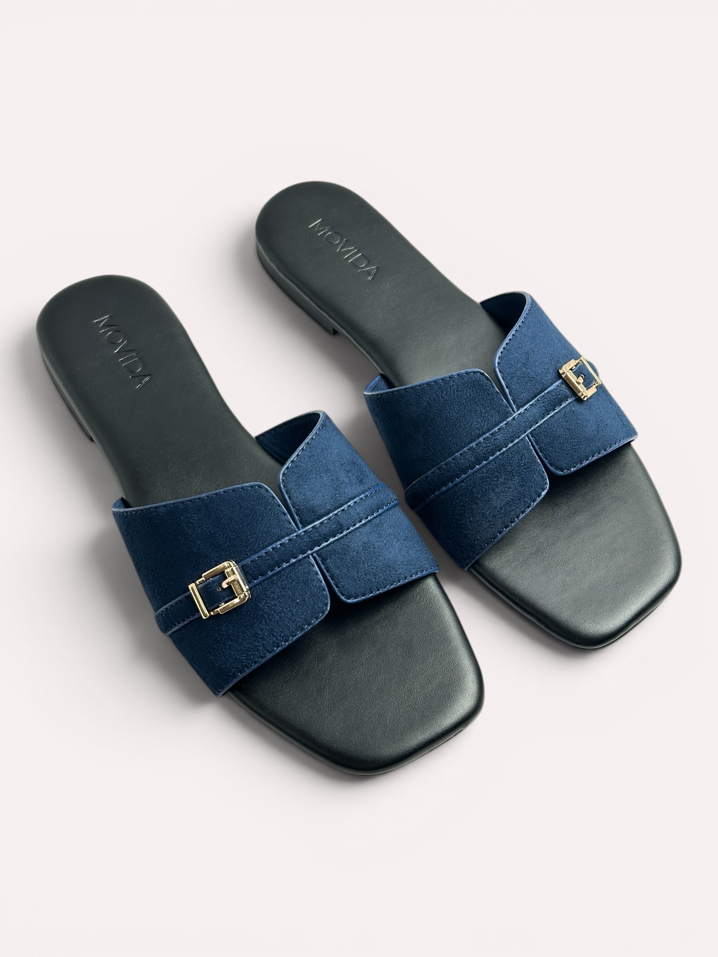 Lucia Buckle Flat Slide-Blue
