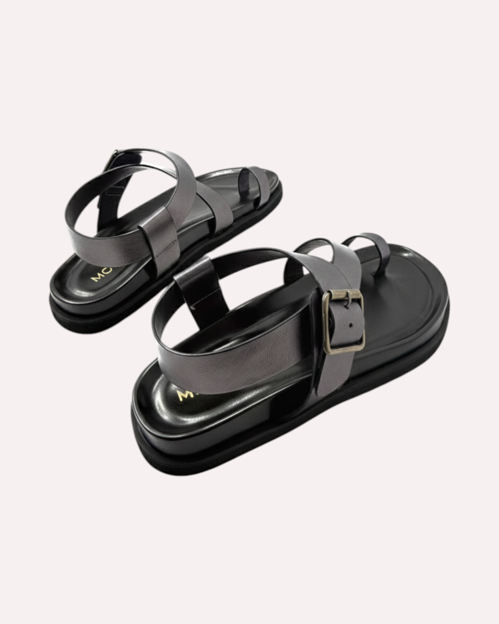 Flat Toe Ring With Cross Strap Sandal - Gun Metal