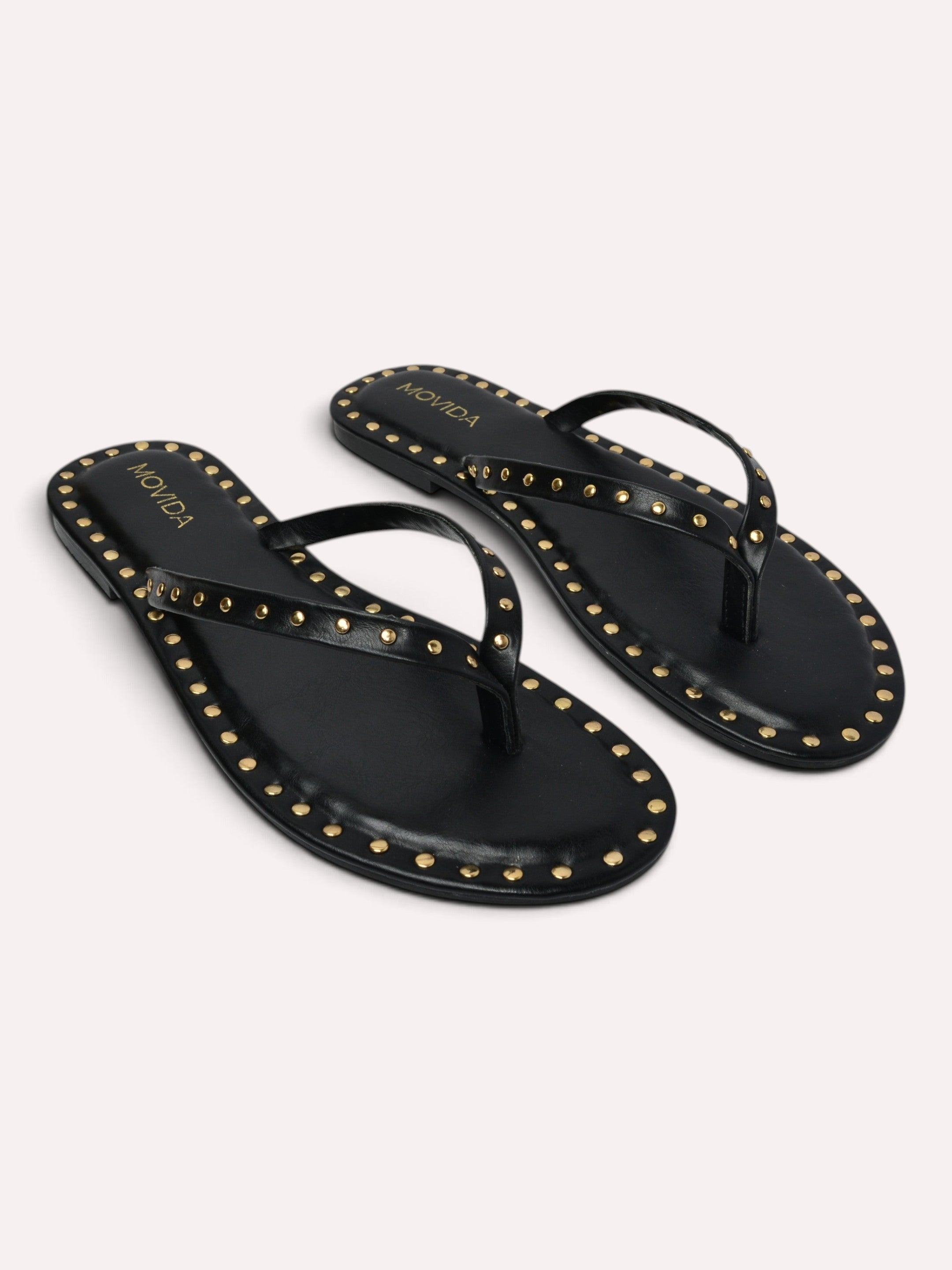 Flat V Straps Strap with Studs Sandal - Black