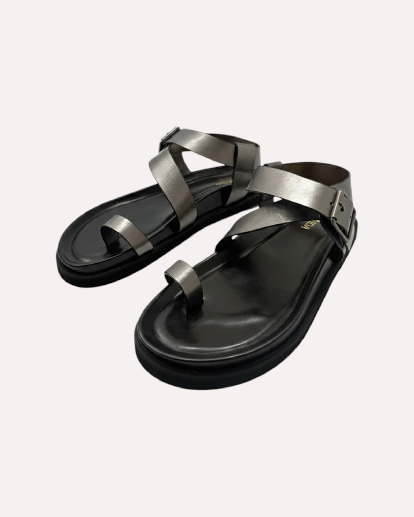Flat Toe Ring With Cross Strap Sandal - Gun Metal