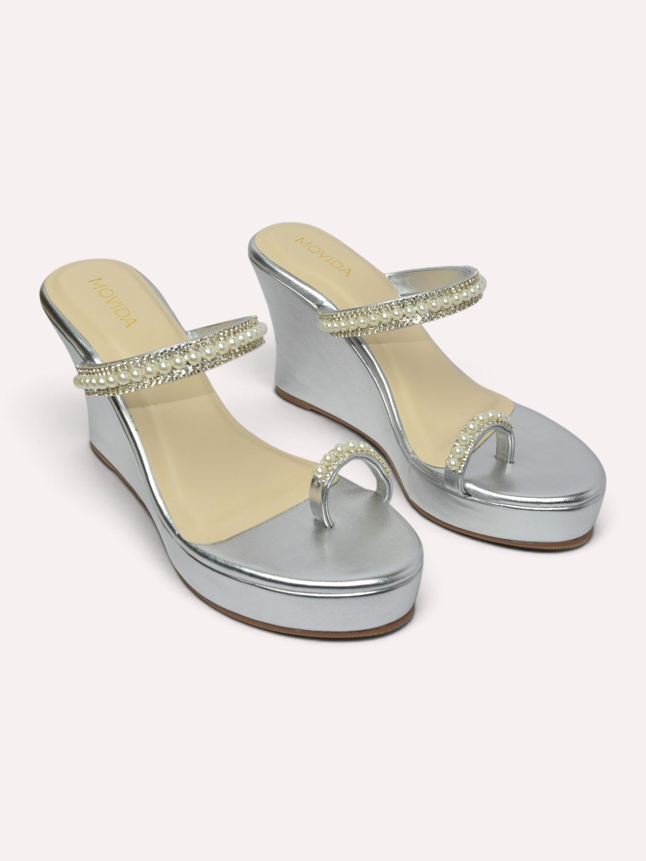  Zara Pearl Crystal Toe Ring Wedge Mule – Silver