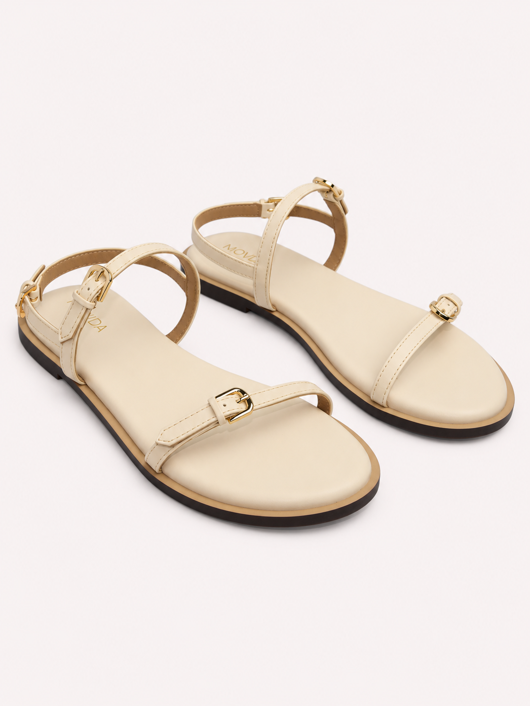 Buckled Flat Strap Sandal - Cream