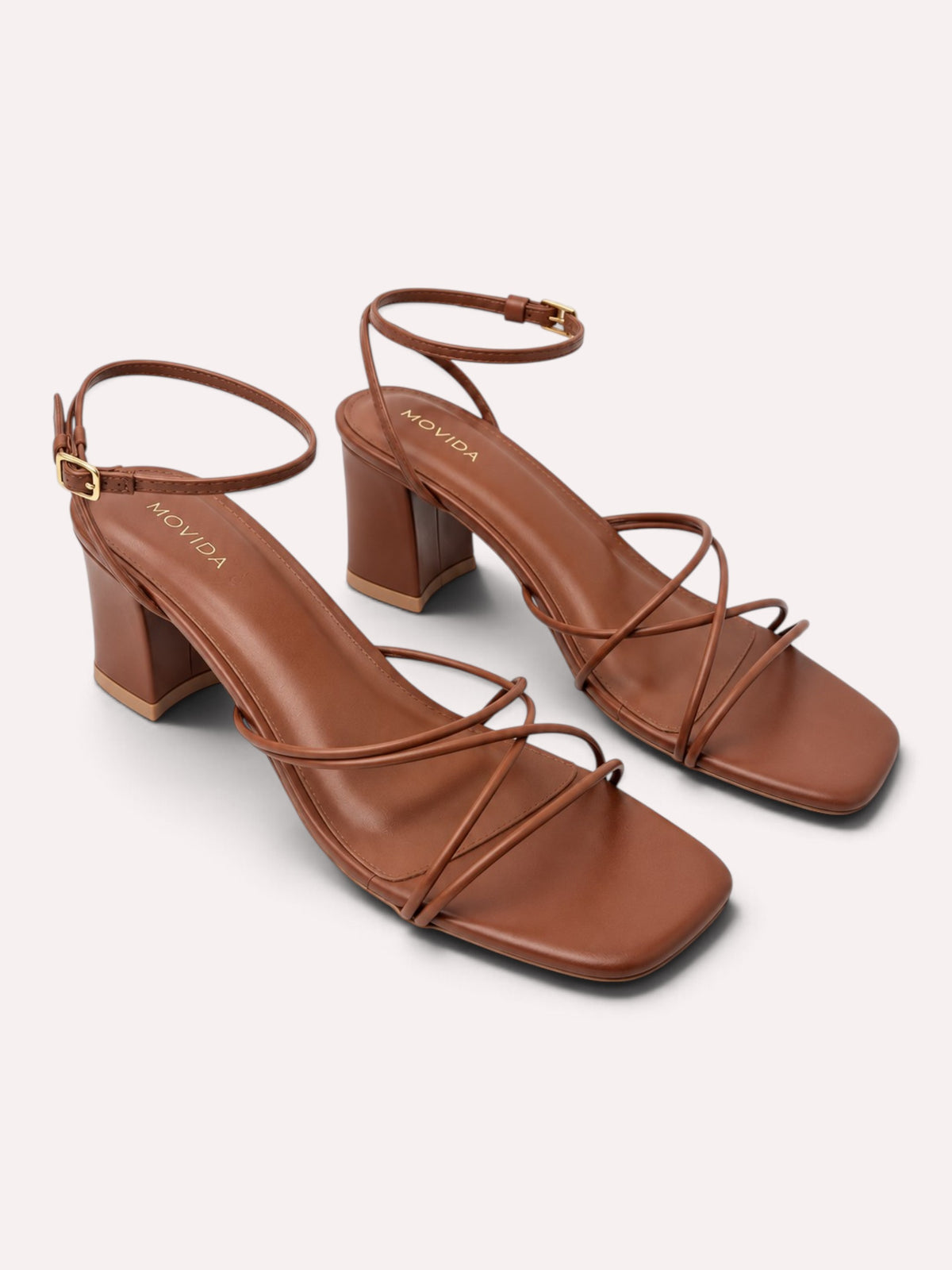 Solana Cross-Strap Flared Block Heel Sandal – Tan – Top View