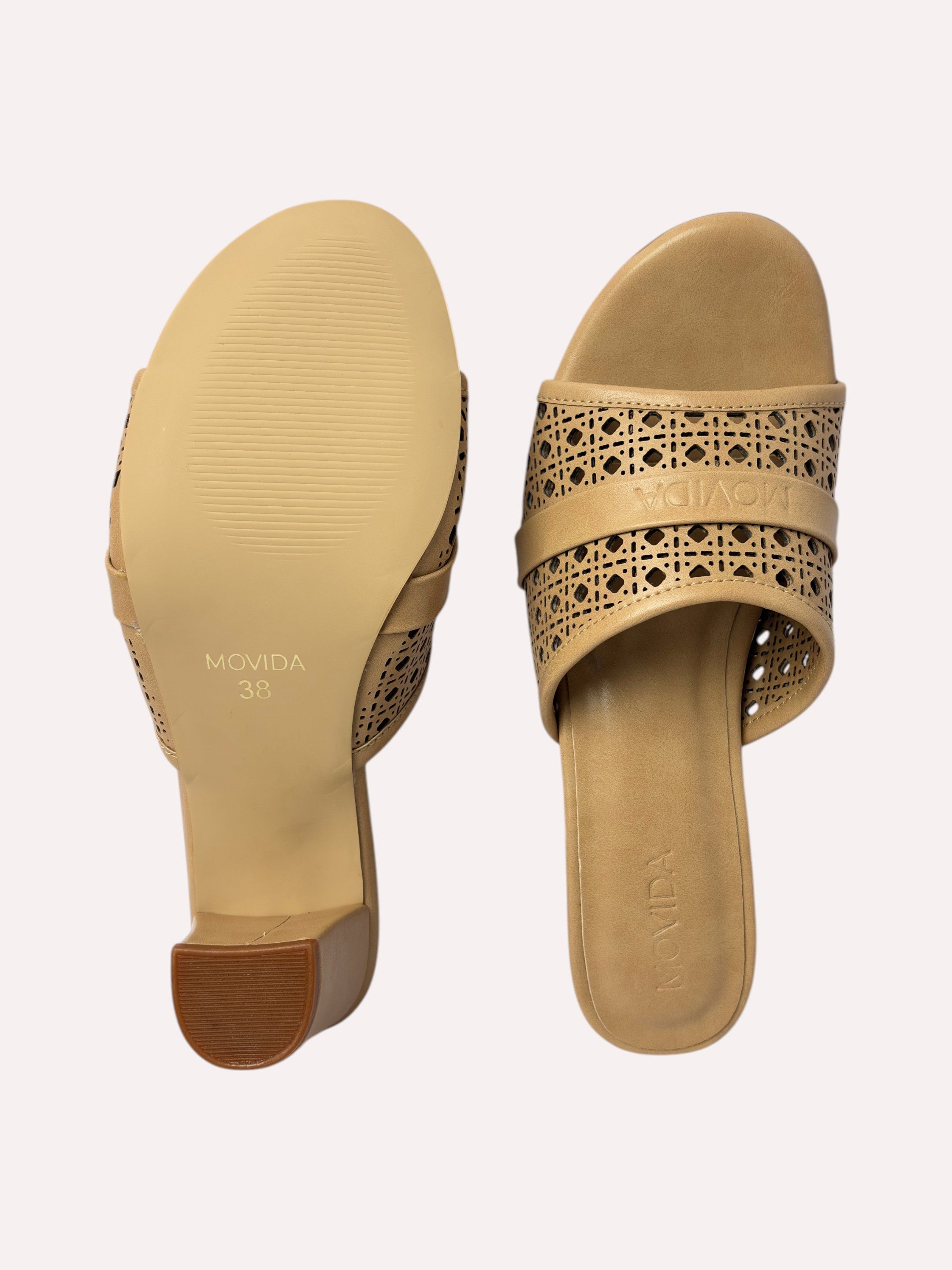 Canela Laser-Cut Mule Block Heel – Camel