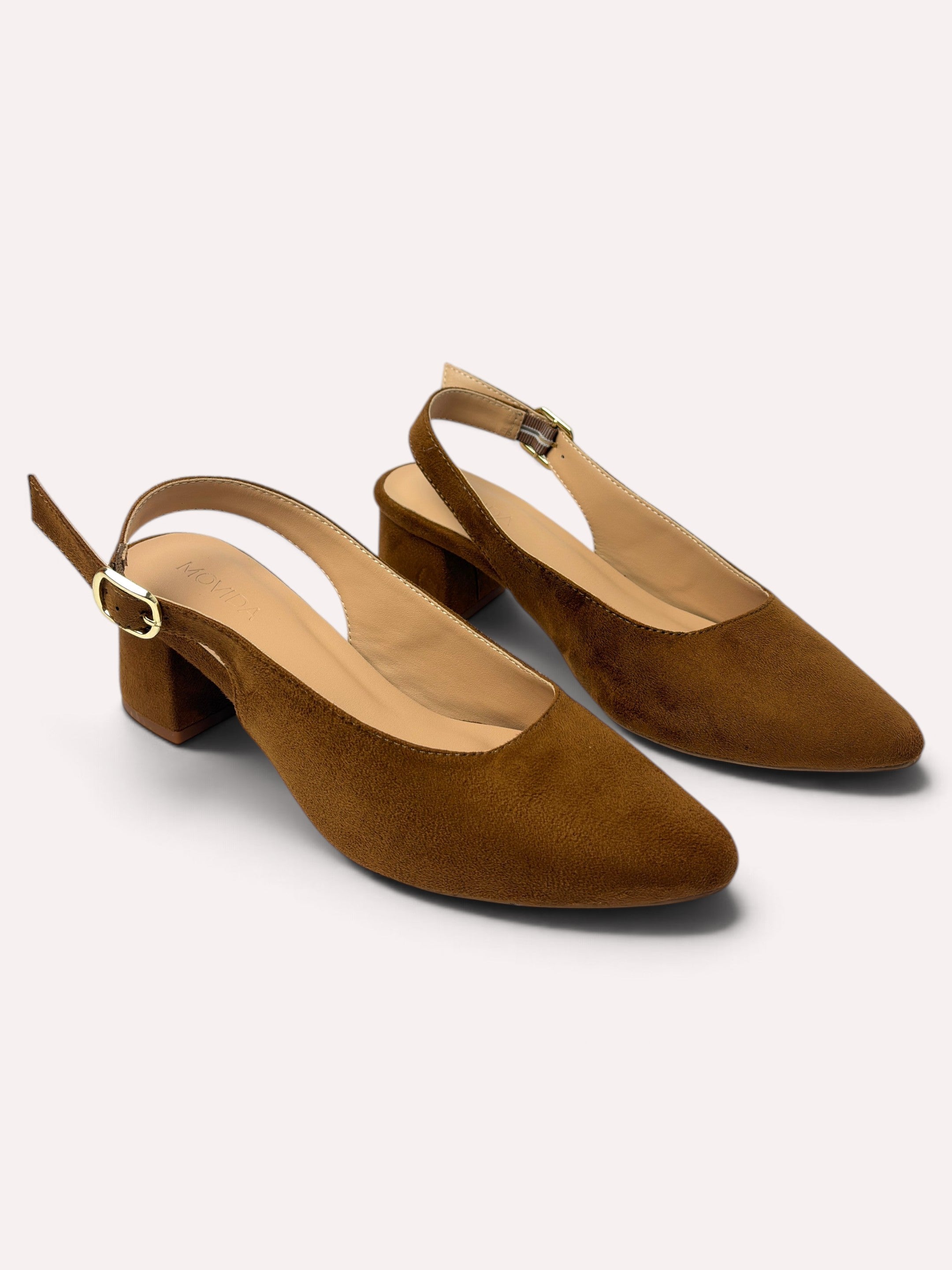 Bardot Pointed-Toe Slingback Block Heel – Tan