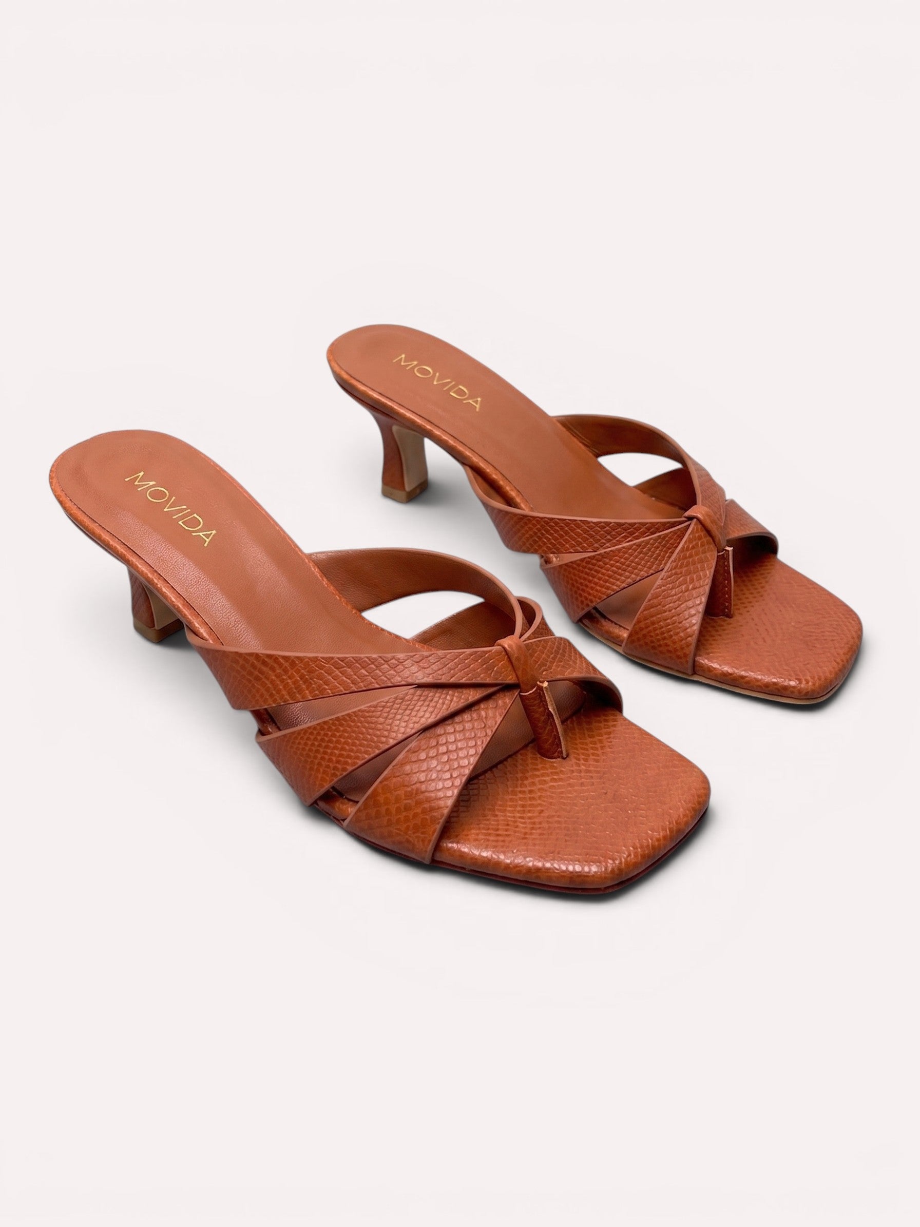 Dune Criss-Cross Spool Kitten Heel Mule – Dark Tan