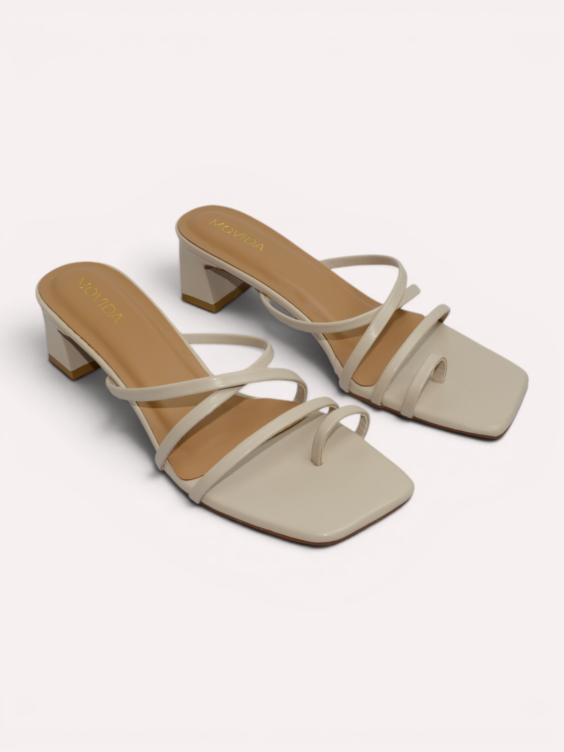 Heel Cross Strap Toe Ring Sandal - Cream