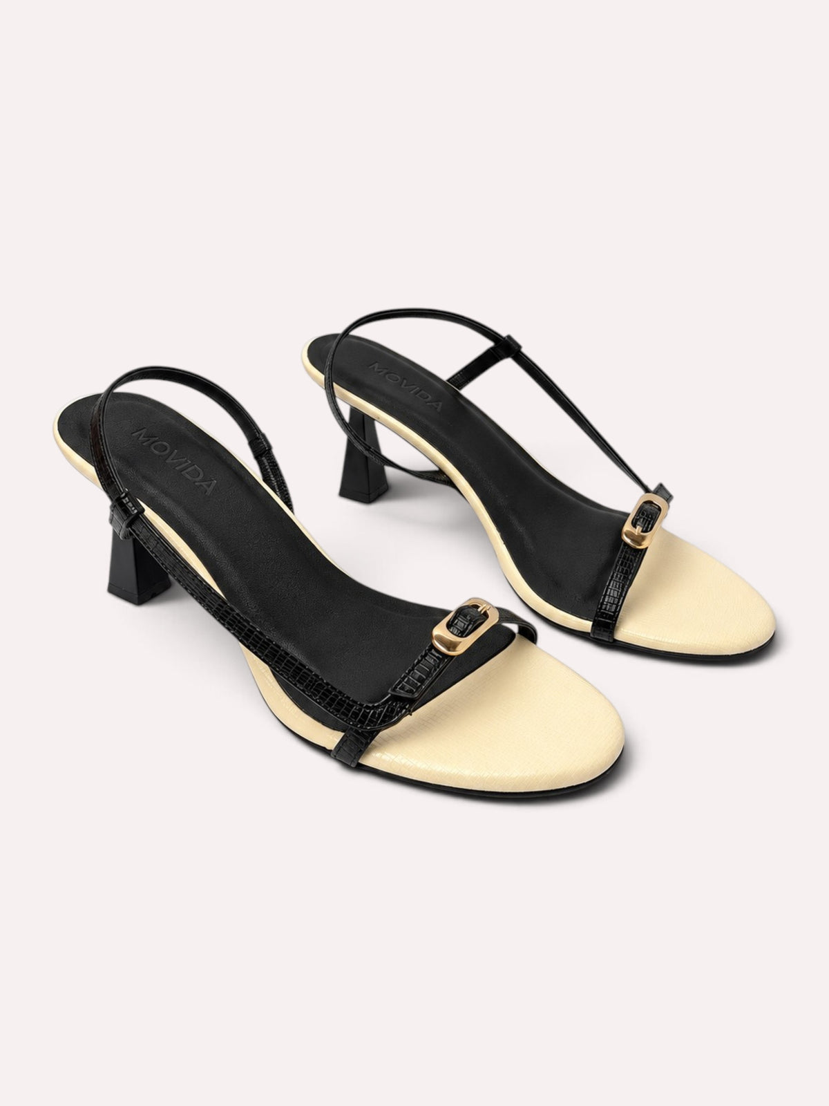 Sienna Lizard-Embossed Slingback Sculptural Heel – Black & Off White