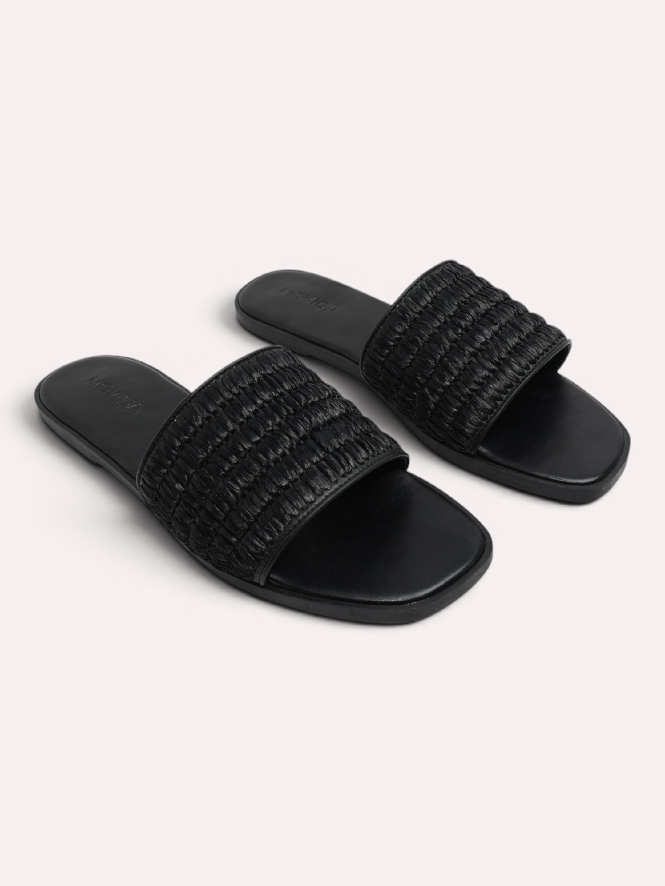 Isla Woven Wide Strap Flat Slide - Black