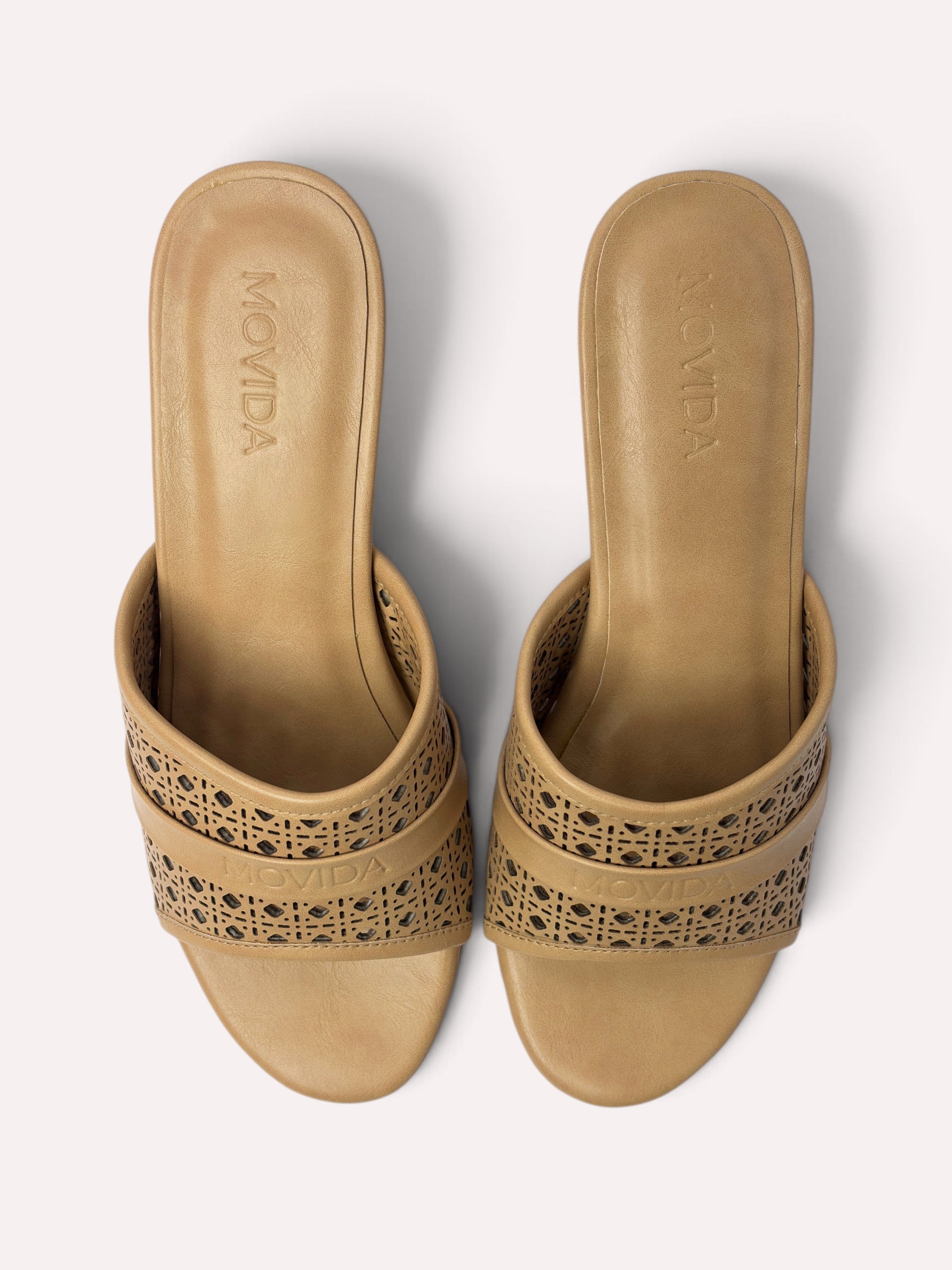Canela Laser-Cut Mule Block Heel – Camel