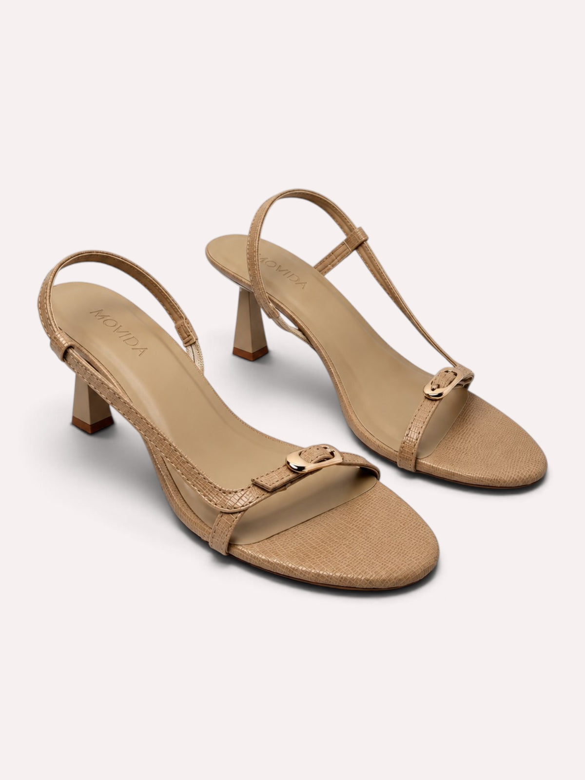Sienna Lizard-Embossed Slingback Sculptural Heel – Beige – Pair Top View