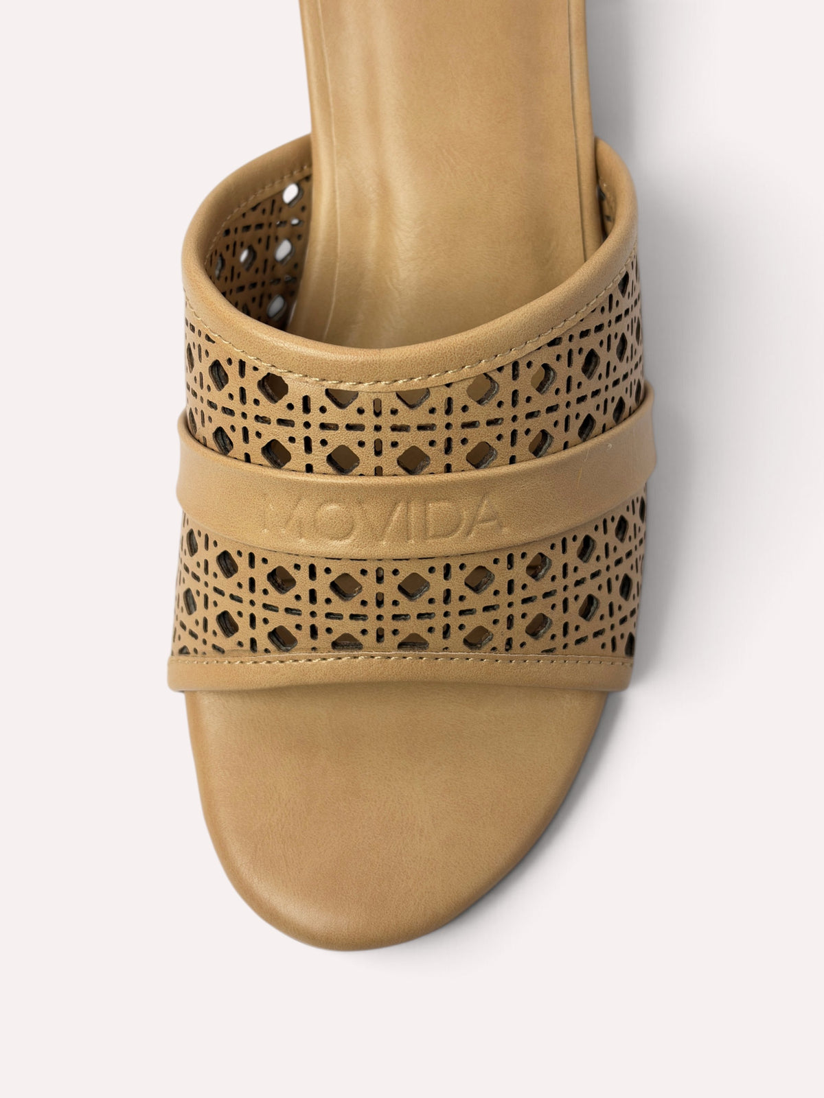 Canela Laser-Cut Mule Block Heel – Camel