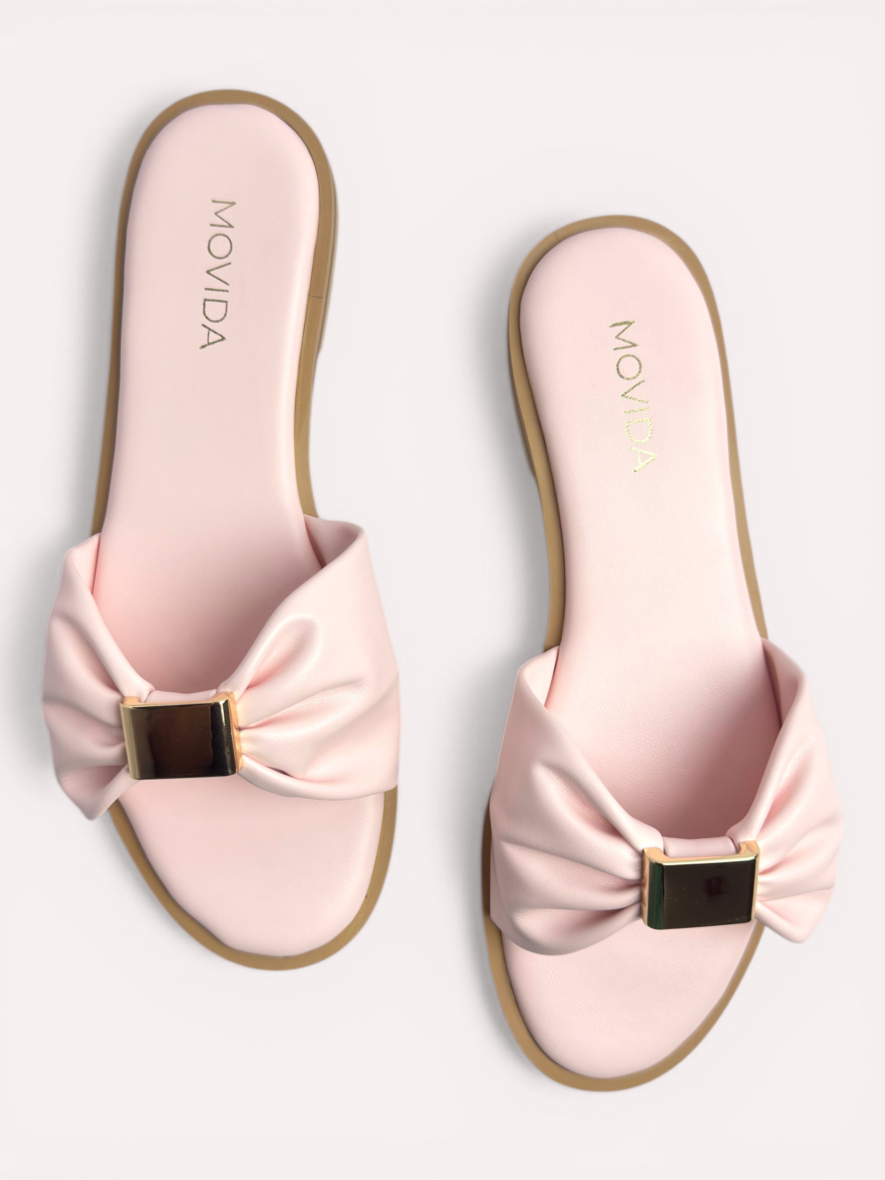 Lumi Ruched Bow-Strap Flat Slide Sandals – Pink
