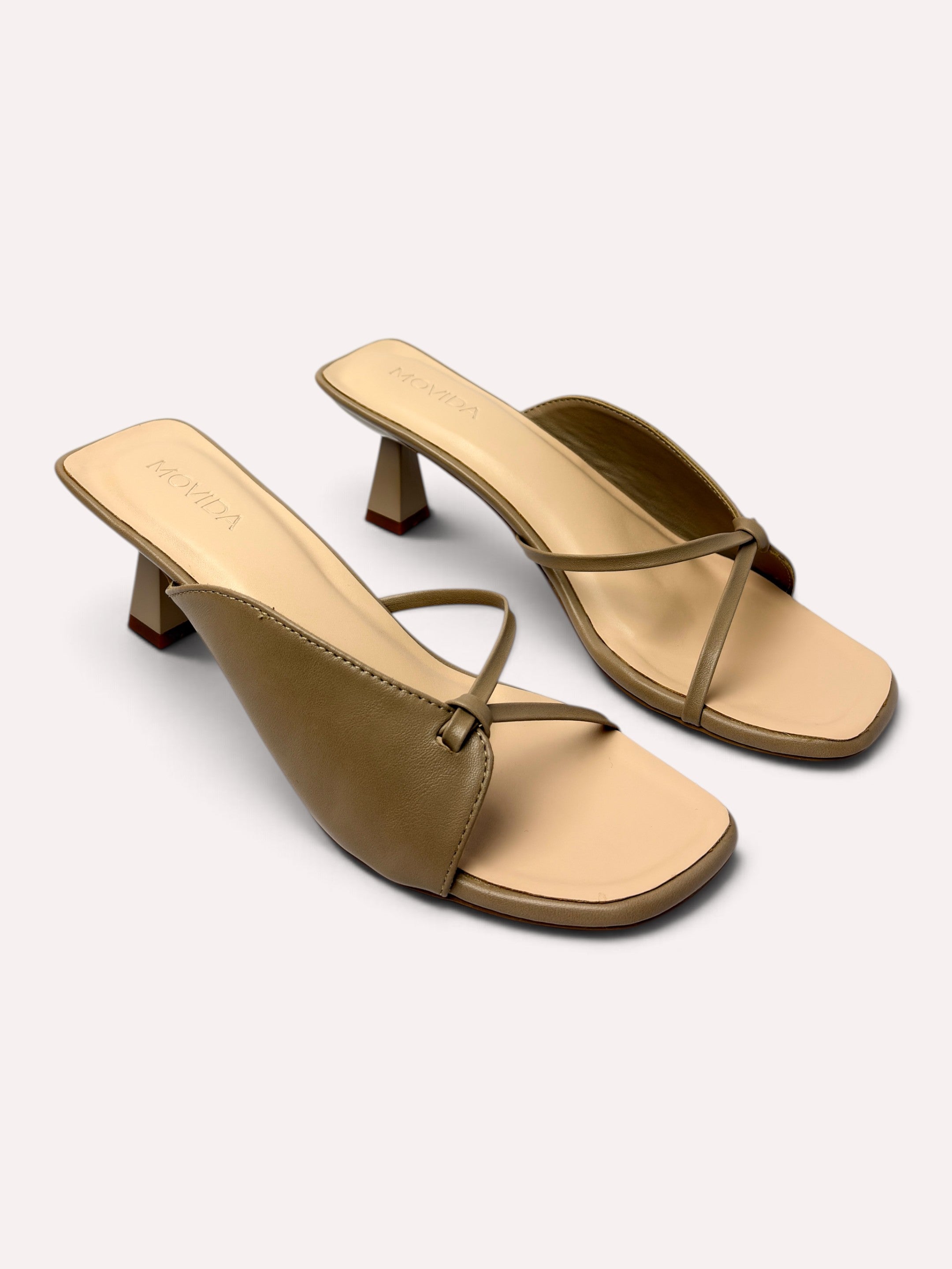 Lumina Sculptural Trumpet-Heel Strappy Mule – Camel