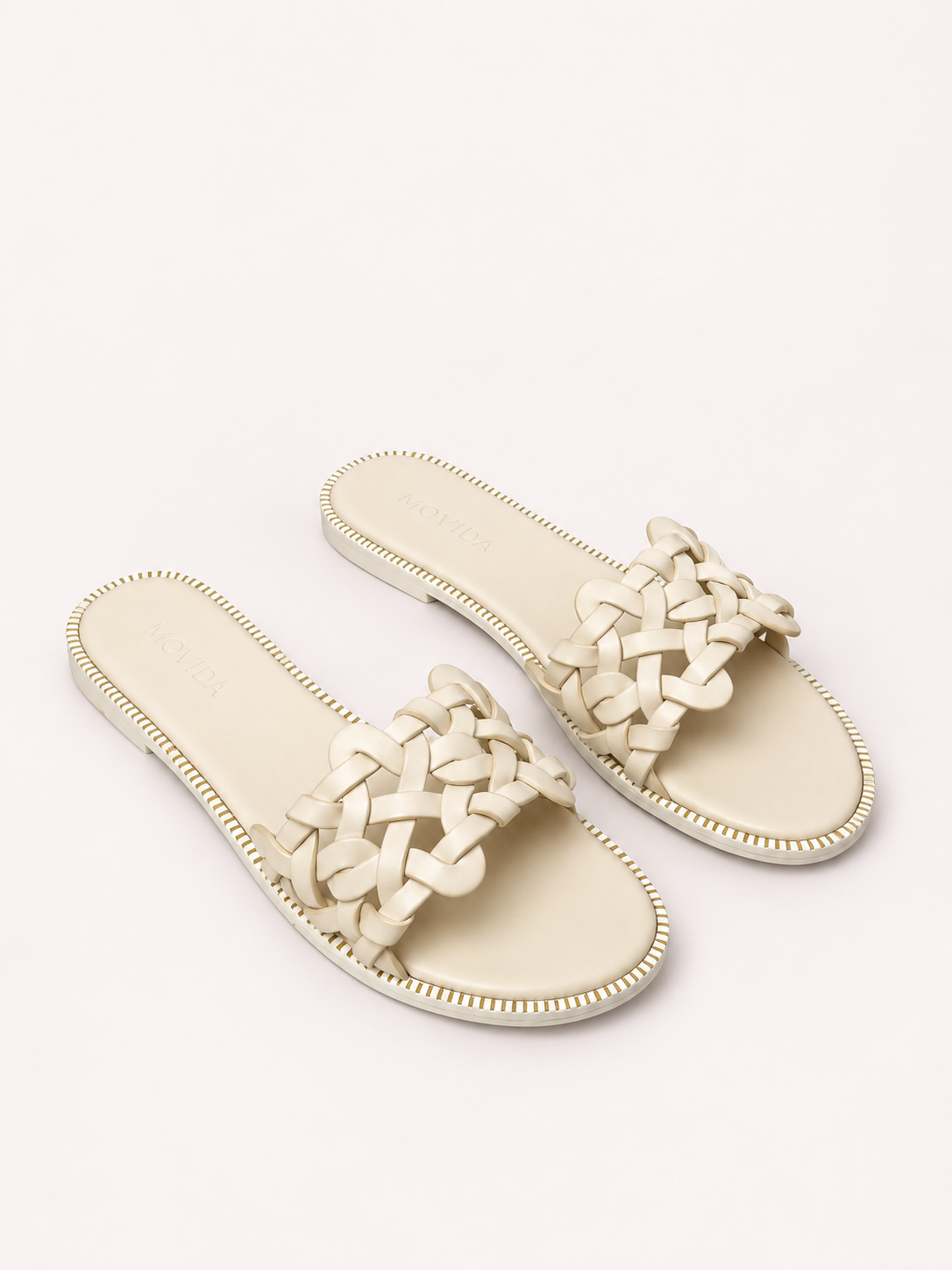 Tresse Braided Flat Slide – Off White – Pair Top View