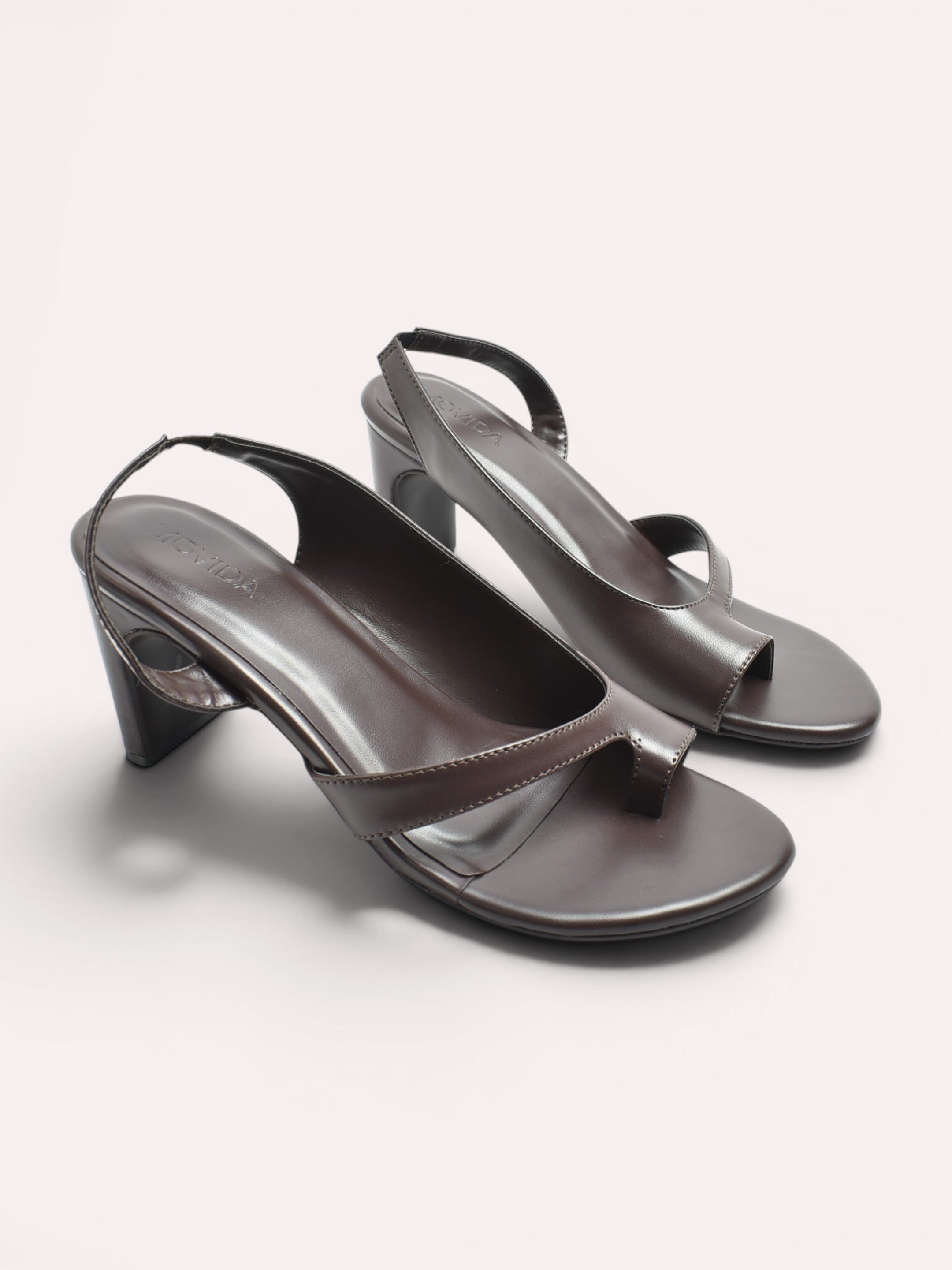 Vera Thong Strap Cone Heel Slingback –Brown