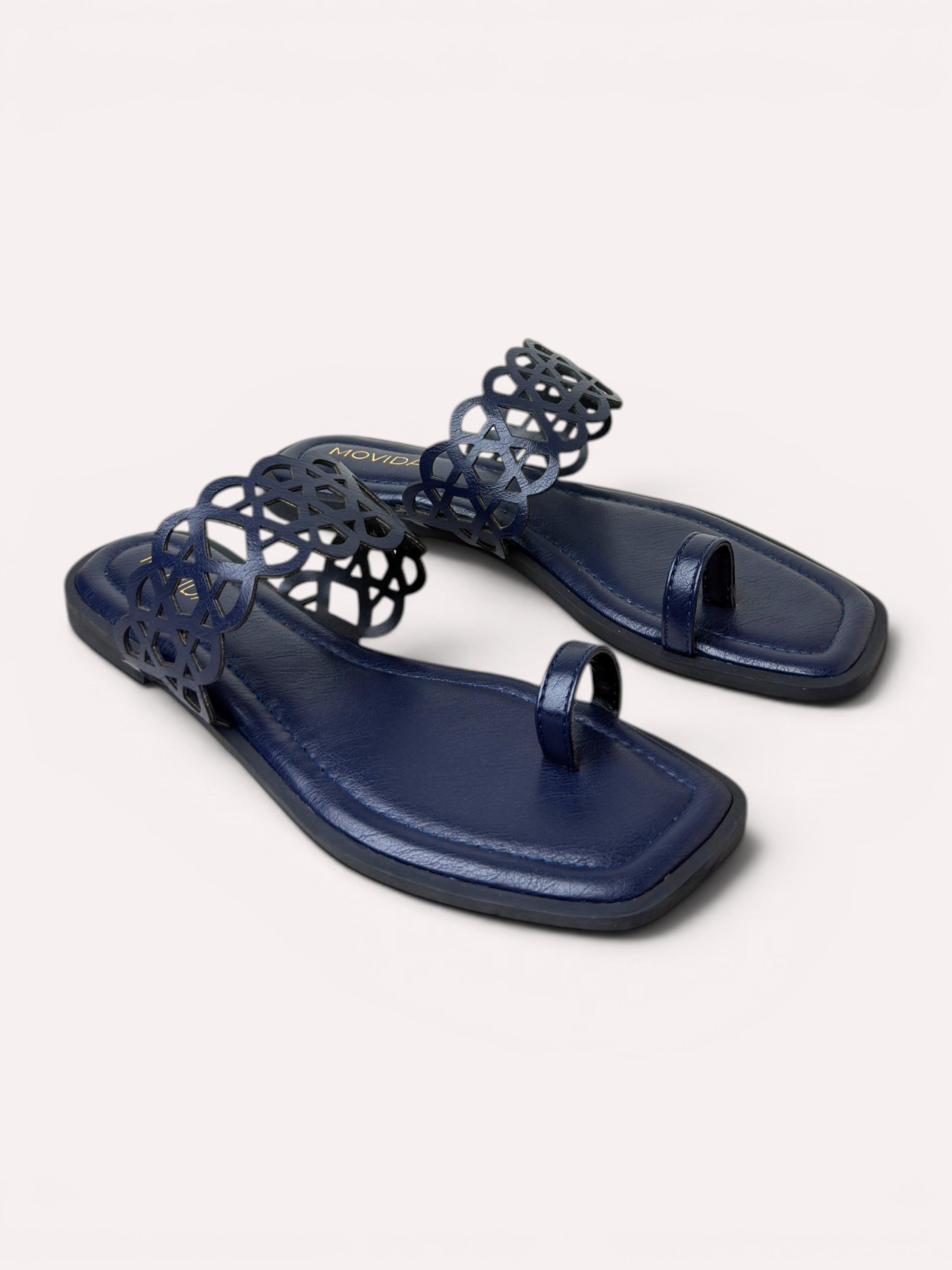 Veda Lattice Toe Ring Flat Sandal – Navy Blue