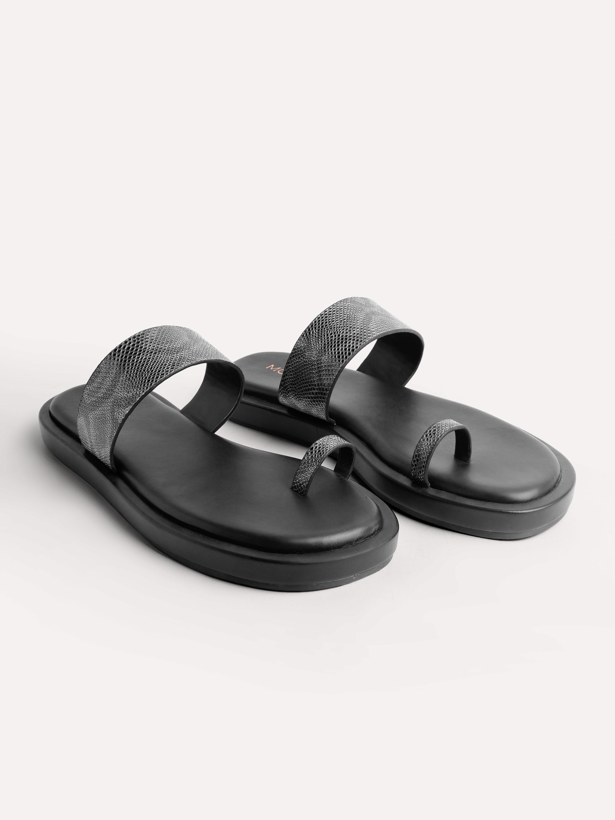 Textured Slip-On Open Toe Sandals  - Gun Metal