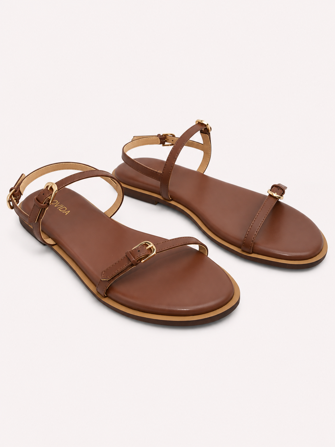 Buckled Flat Strap Sandal - Dark Brown