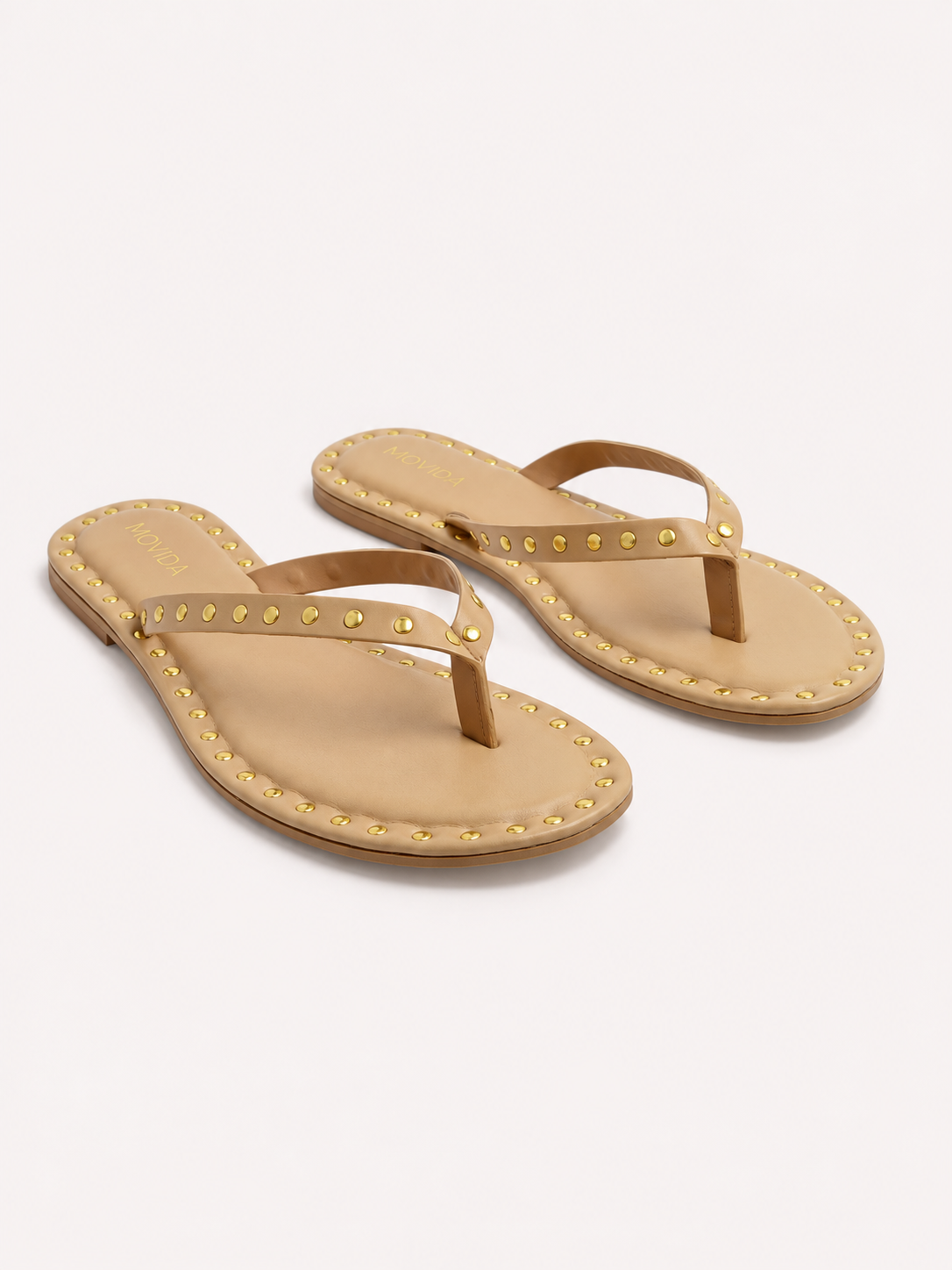 Flat V Straps Strap with Studs Sandal - Light Tan