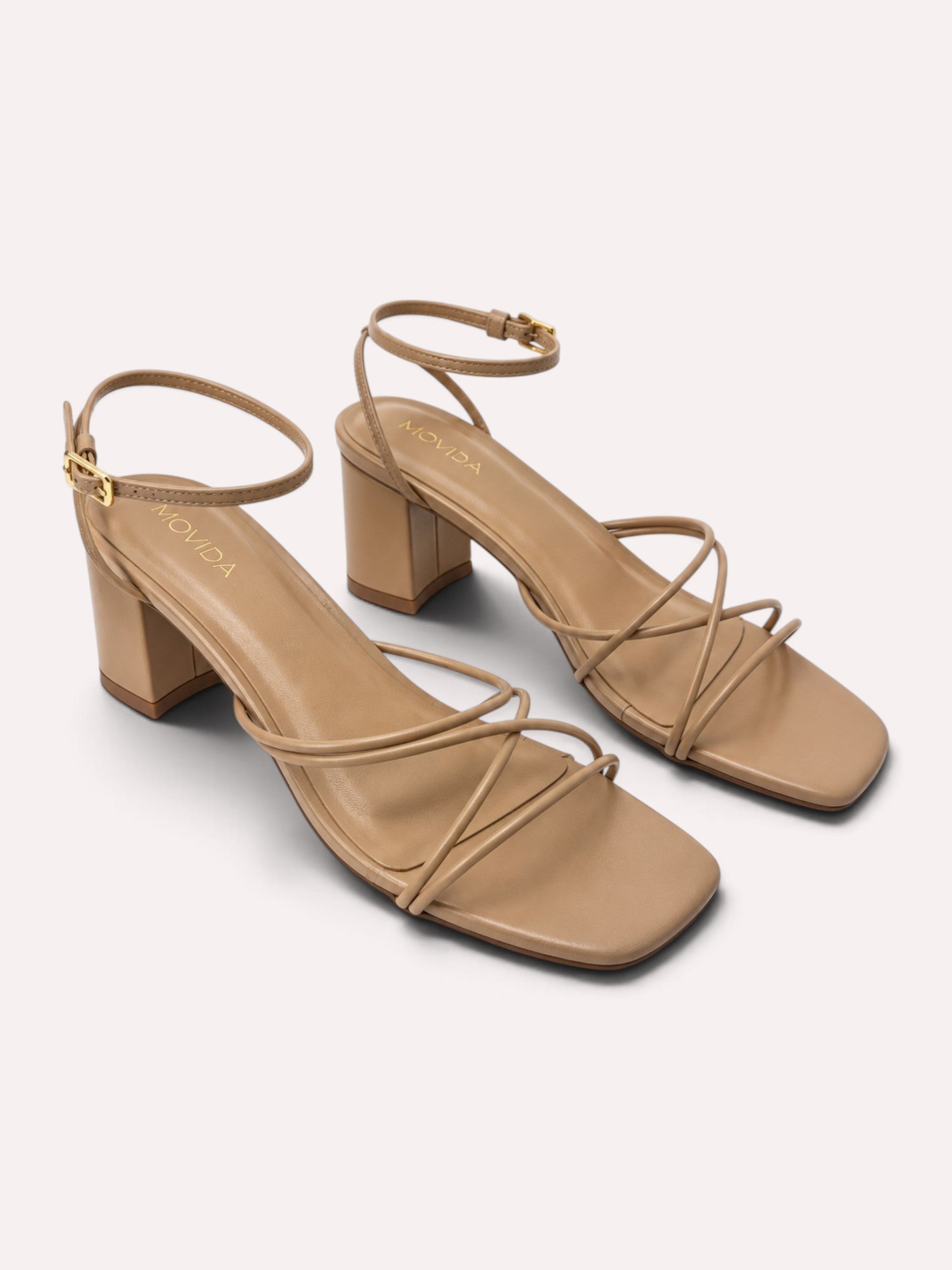 Solana Cross-Strap Flared Block Heel Sandal – Warm Beige