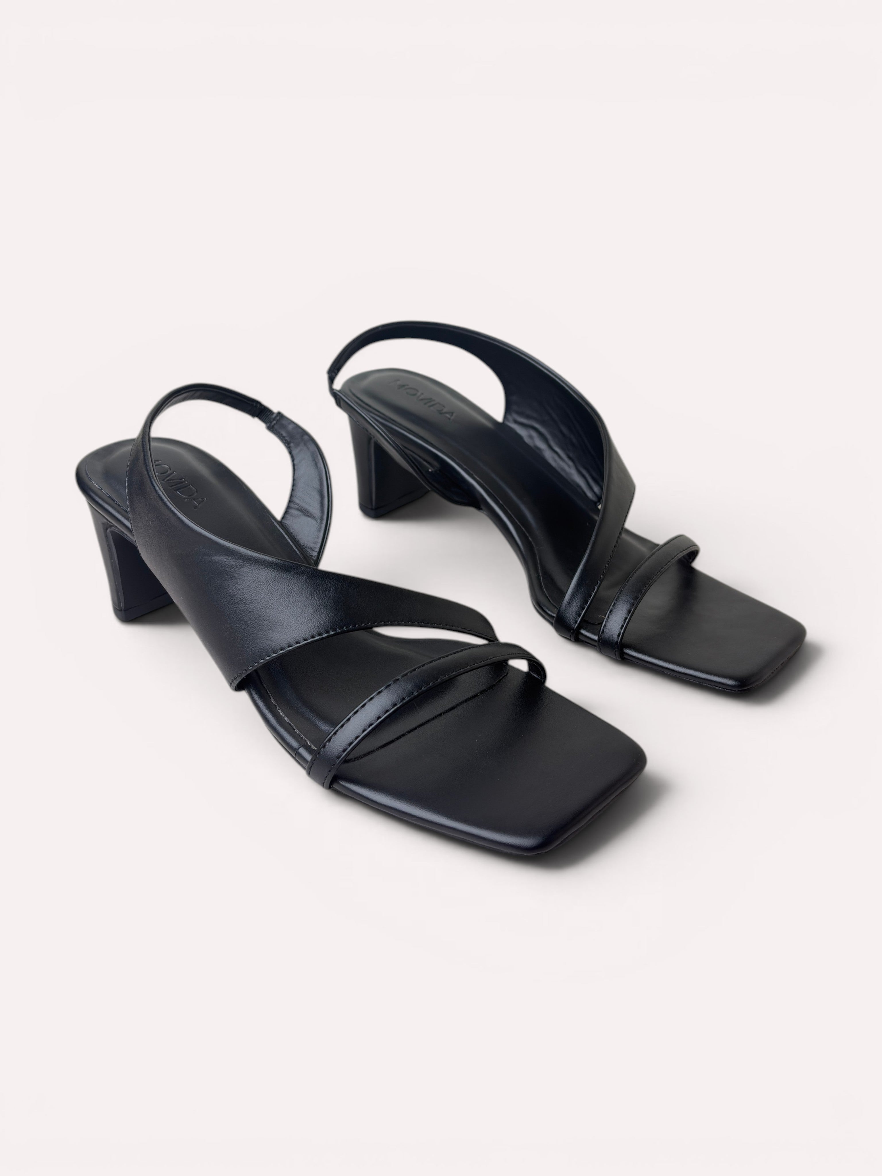 Bianca Cross Strap Cylinder Heel Slingback – Black