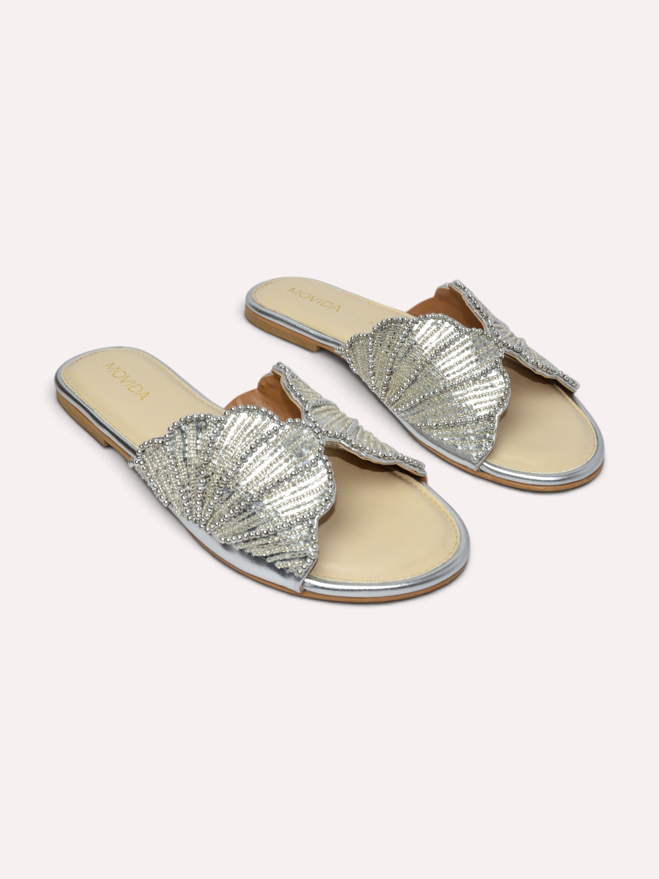 Lyra Pearl Embellished Wing Flat Slide – Silver