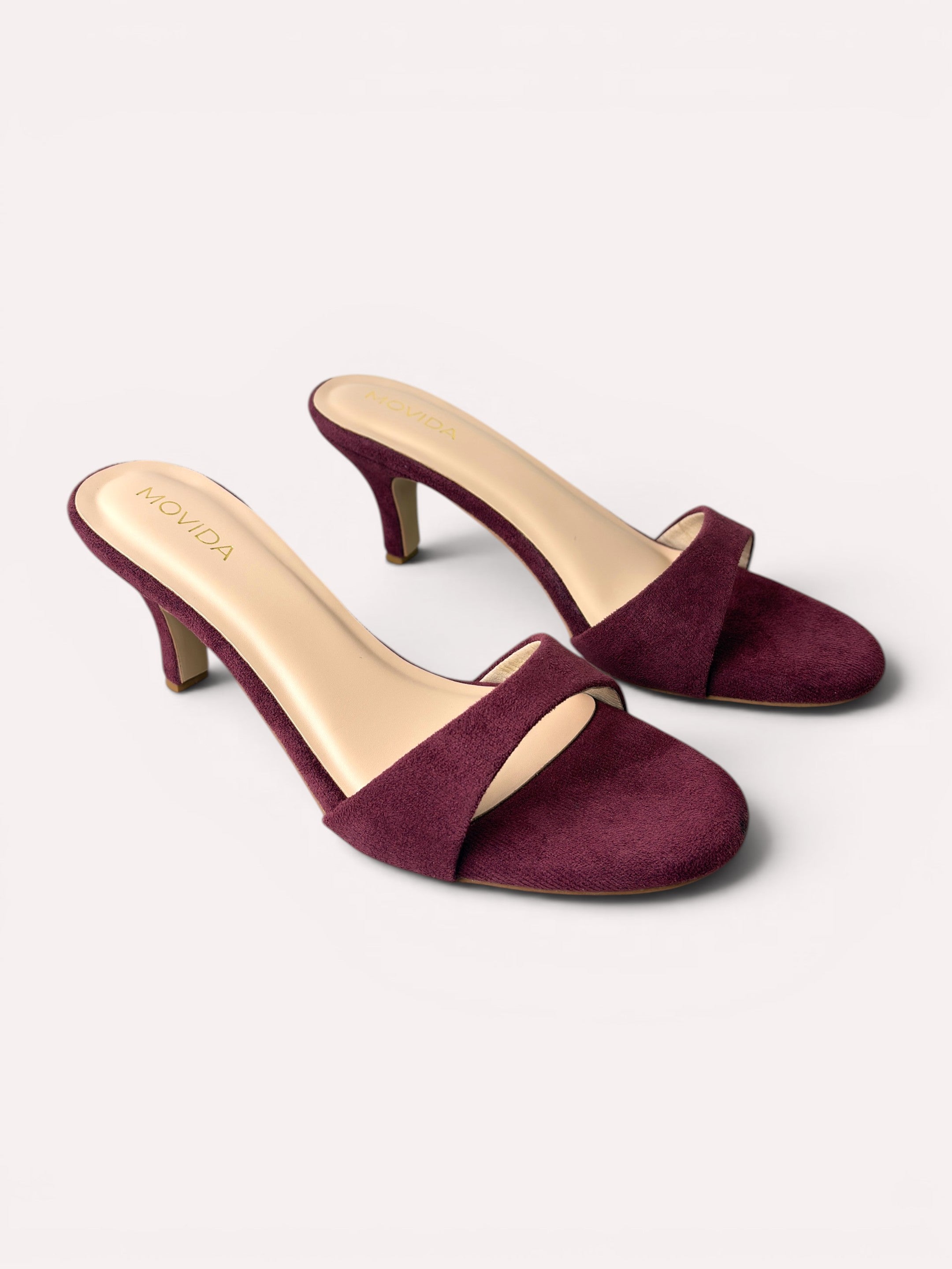 Rosette Suede Single Strap Kitten Heel Mule – Maroon